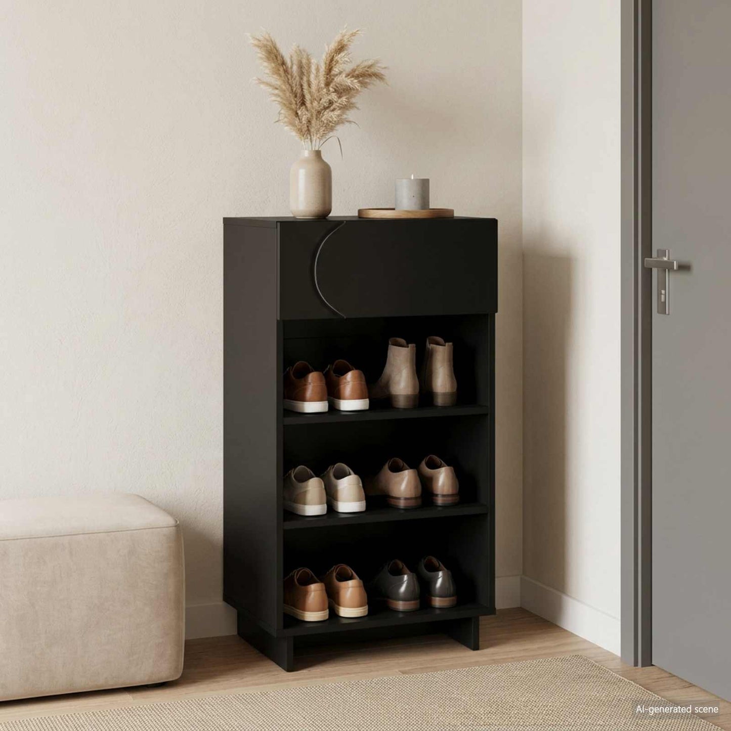Sko skab 48 x 38 x 87,5 cm Konstrueret træ Sort