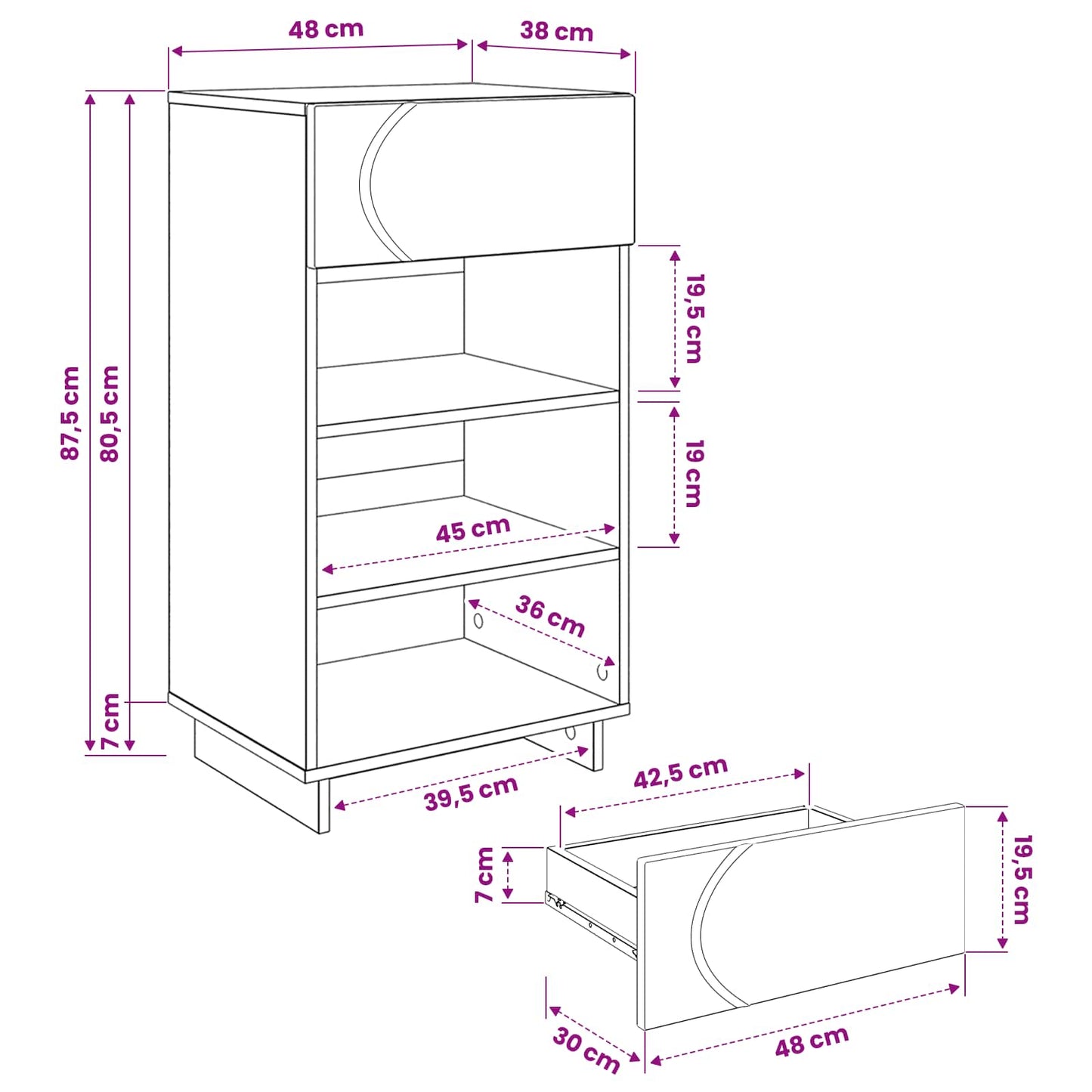 Sko skab 48 x 38 x 87,5 cm Konstrueret træ Sort