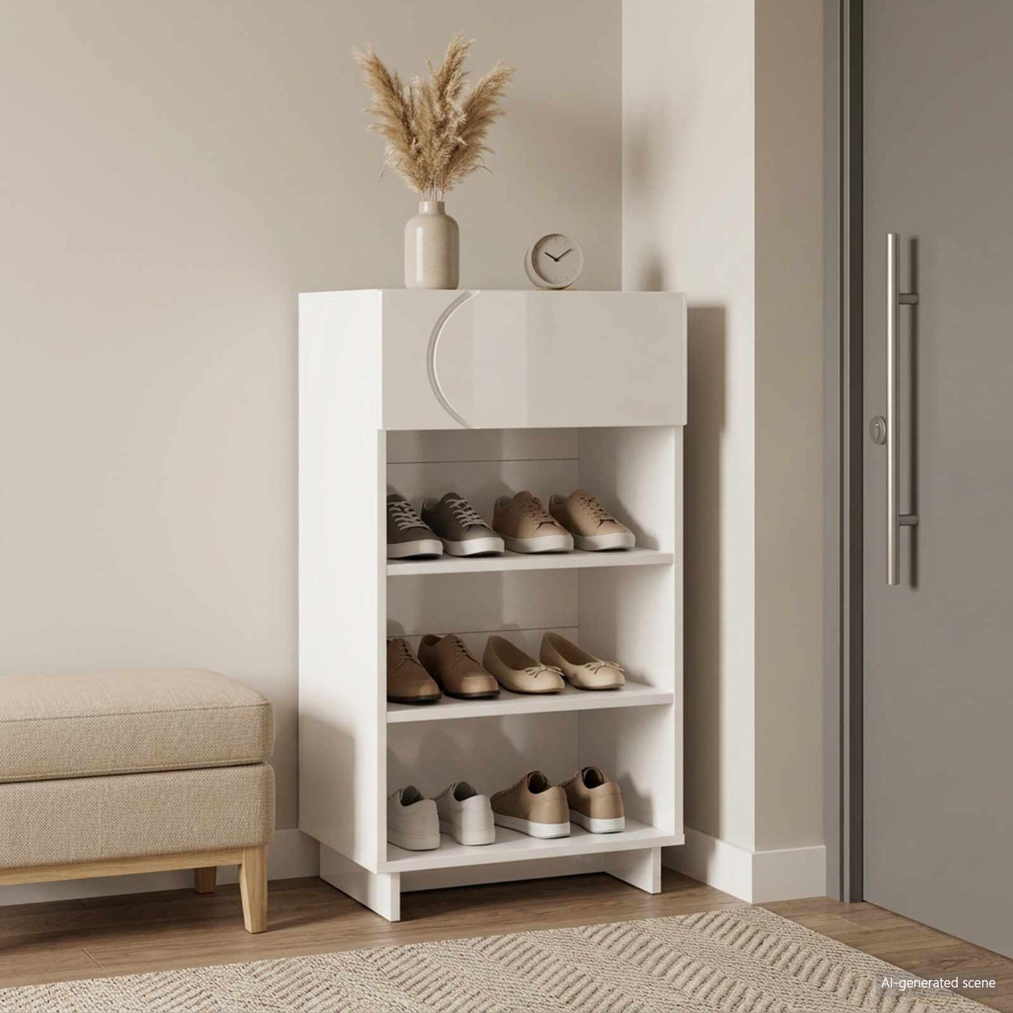 Sko skab 48 x 38 x 87,5 cm Konstrueret træ Hvid højglans