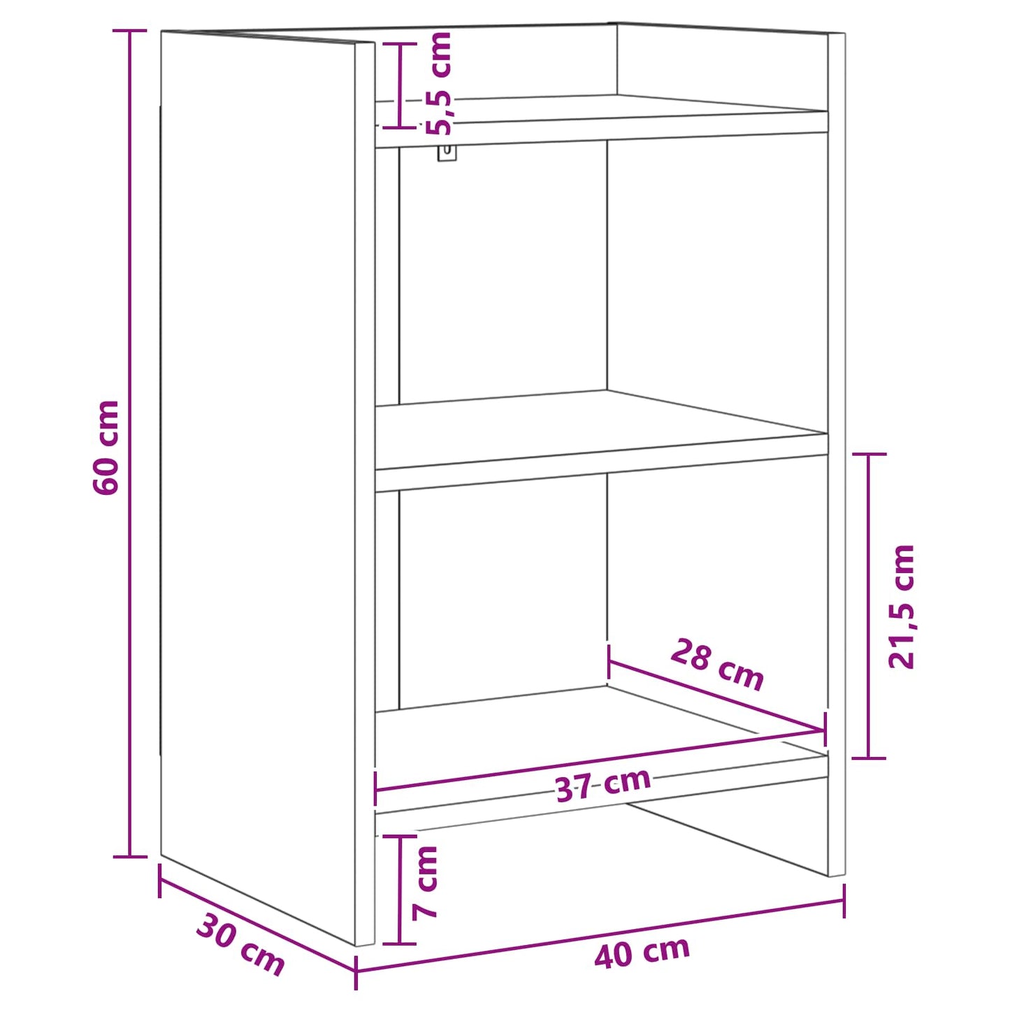 Sengeborde Betongrå 40 x 30 x 60 cm Konstrueret træ