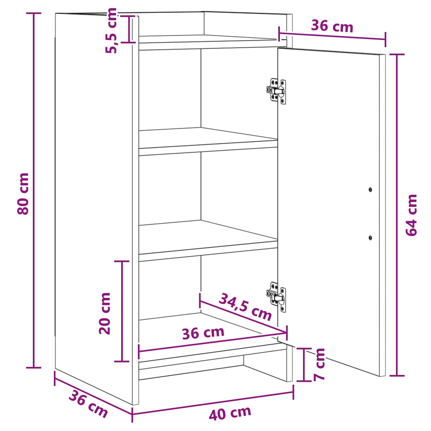 Sideboard Betongrå 40 x 36 x 80 cm Konstrueret træ