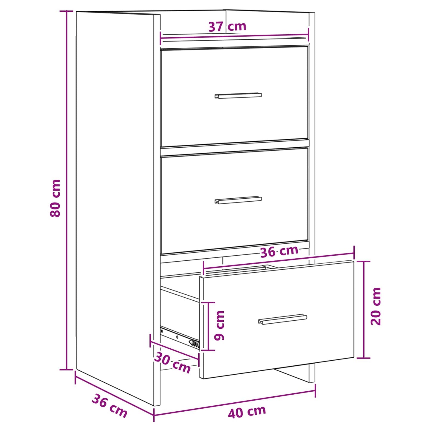 Sideboard Artisan-eg 40 x 36 x 80 cm Konstrueret træ