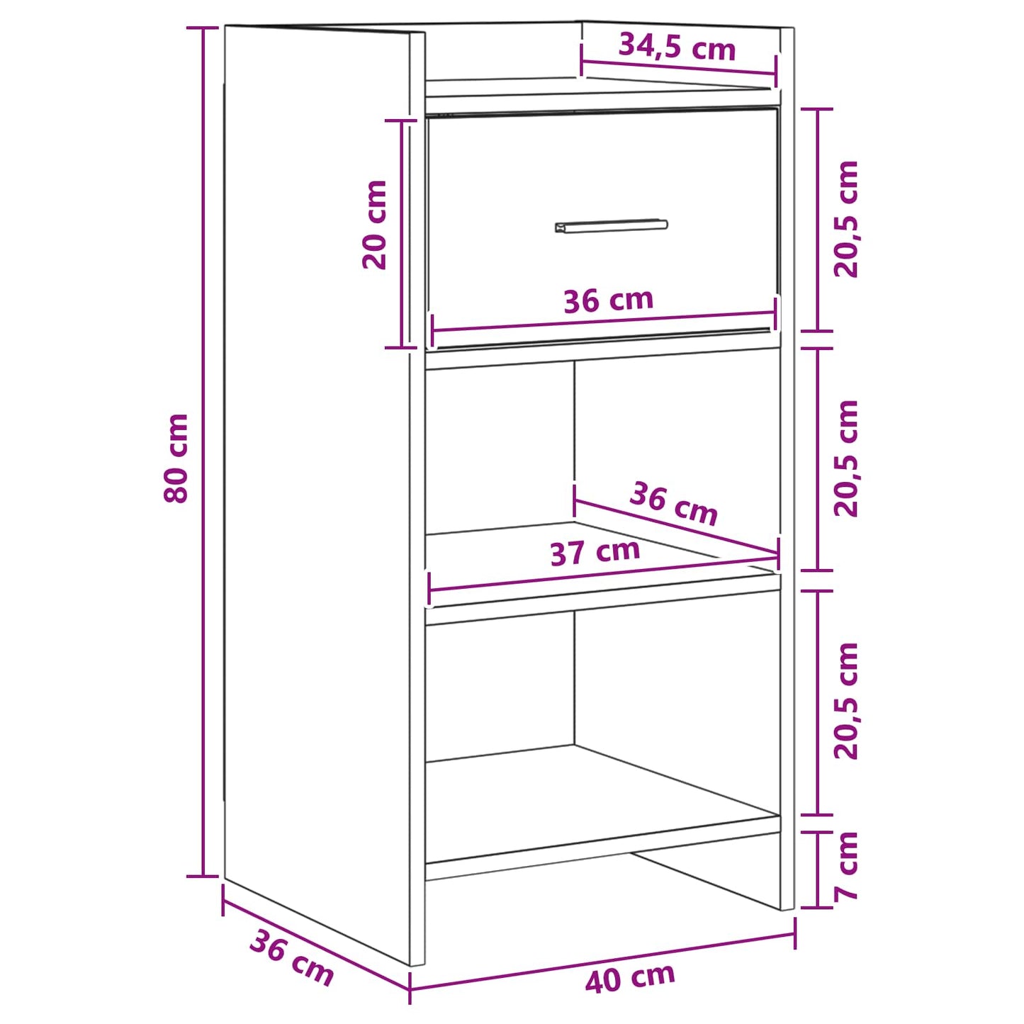 Sideboard Røget eg 40 x 36 x 80 cm Konstrueret træ