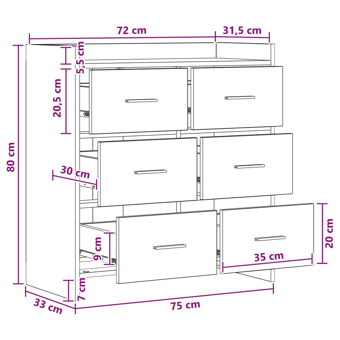 Sideboard Grå Sonoma 75 x 33 x 80 cm Konstrueret træ