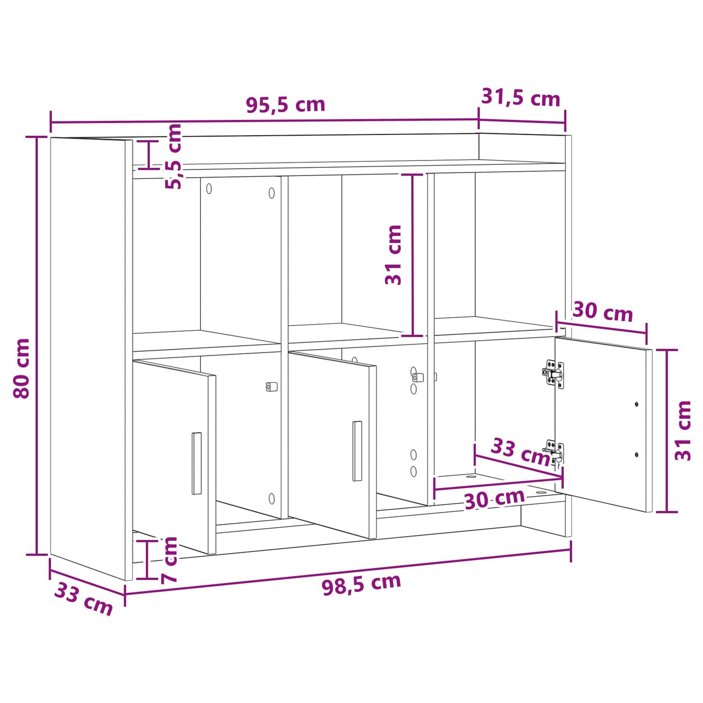 Sideboard Betongrå 98,5 x 33 x 80 cm Konstrueret træ