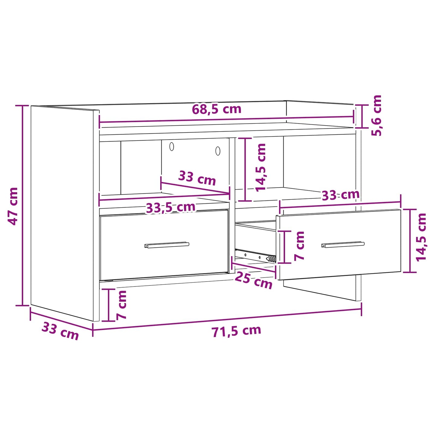 TV-skab 71,5 x 33 x 47 cm Betongrå Konstrueret træ