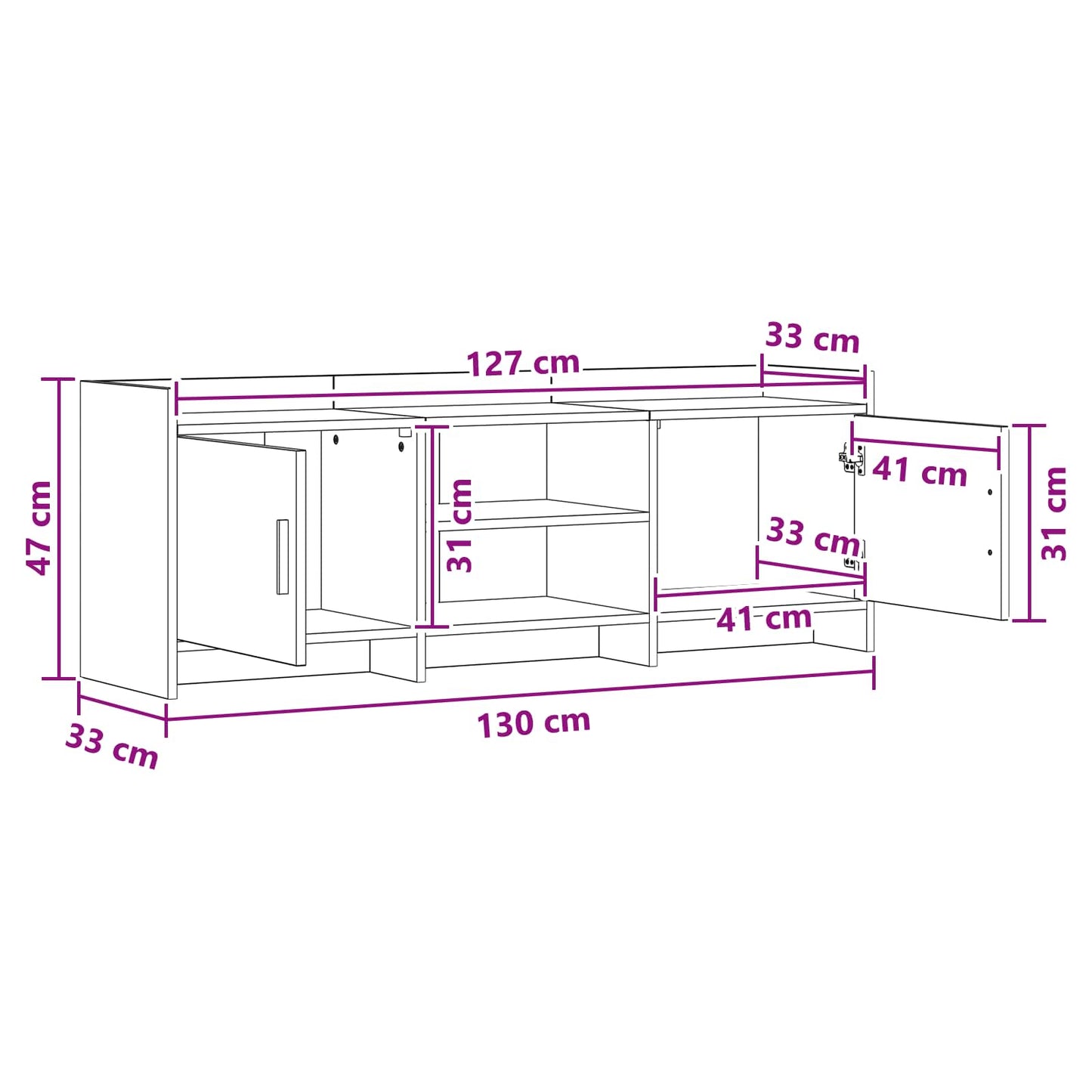TV-skab 130 x 33 x 47 cm Sonoma-eg Konstrueret træ