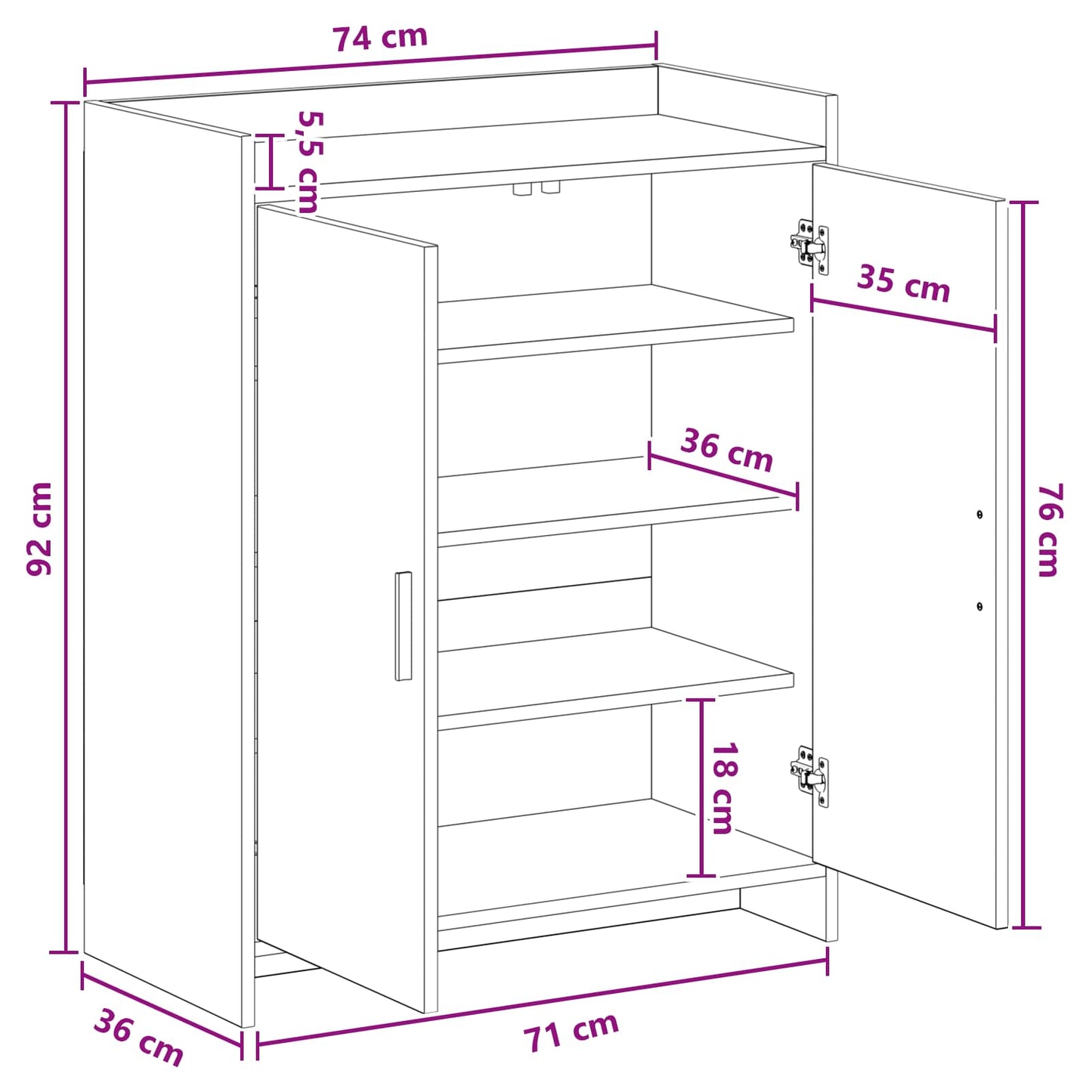 Sko skab med dør Sonoma-eg 73,5 x 36 x 92 cm Konstrueret træ