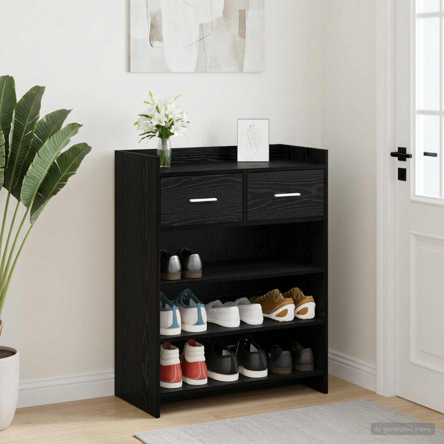 Sko skab med skuffe Sort eg 73,5 x 36 x 92 cm Konstrueret træ
