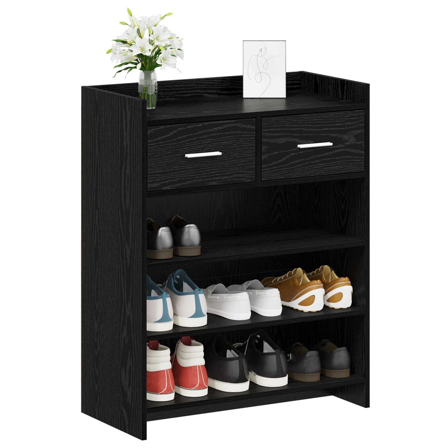 Sko skab med skuffe Sort eg 73,5 x 36 x 92 cm Konstrueret træ
