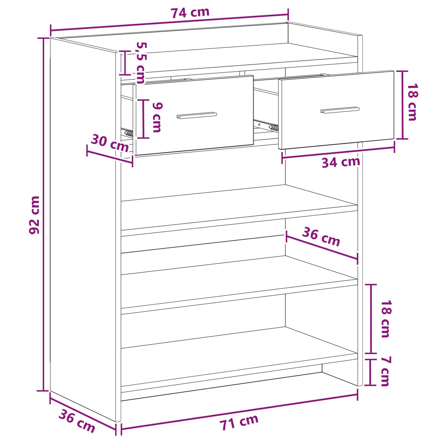 Sko skab med skuffe Sonoma-eg 73,5 x 36 x 92 cm Konstrueret træ