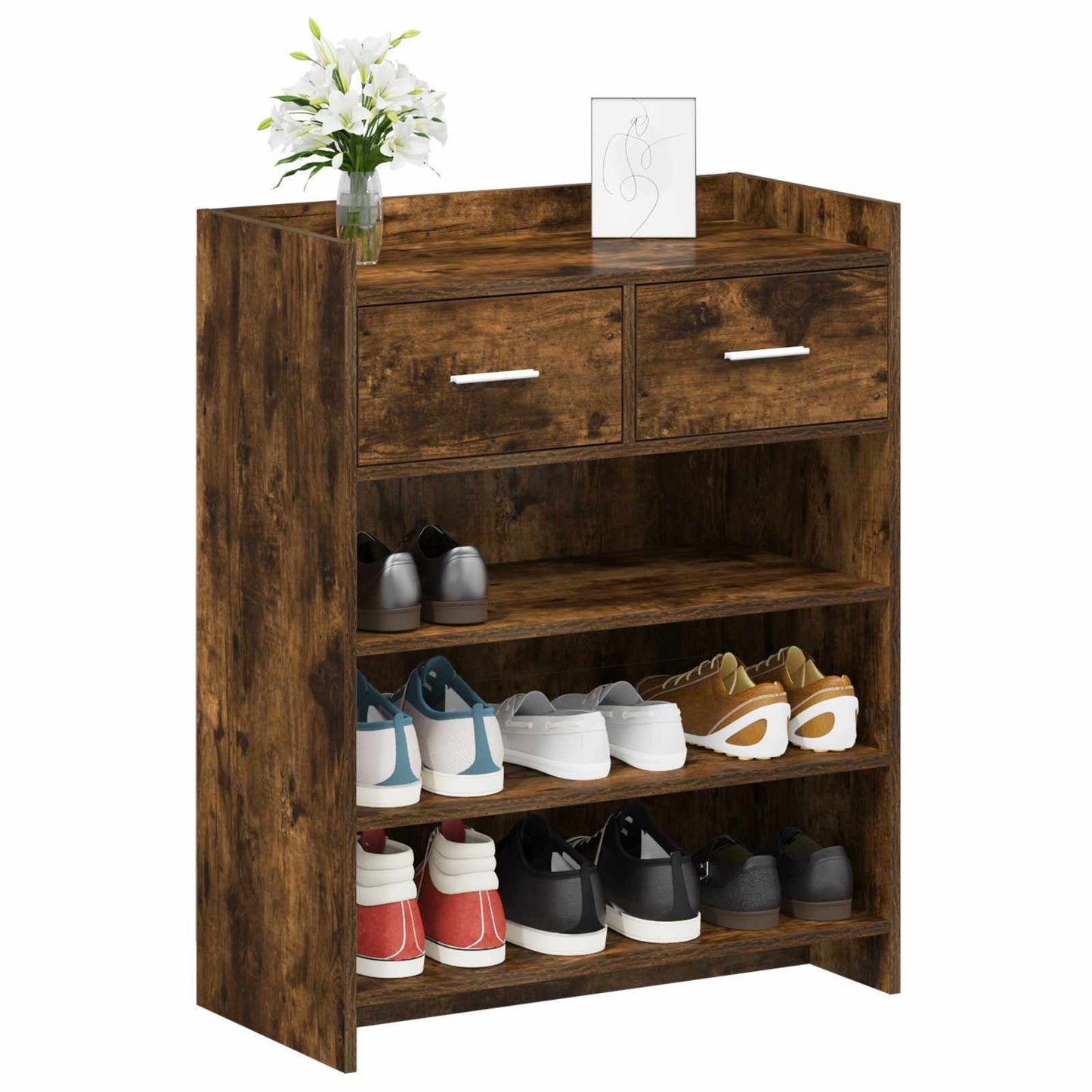Sko skab med skuffe Røget eg 73,5 x 36 x 92 cm Konstrueret træ