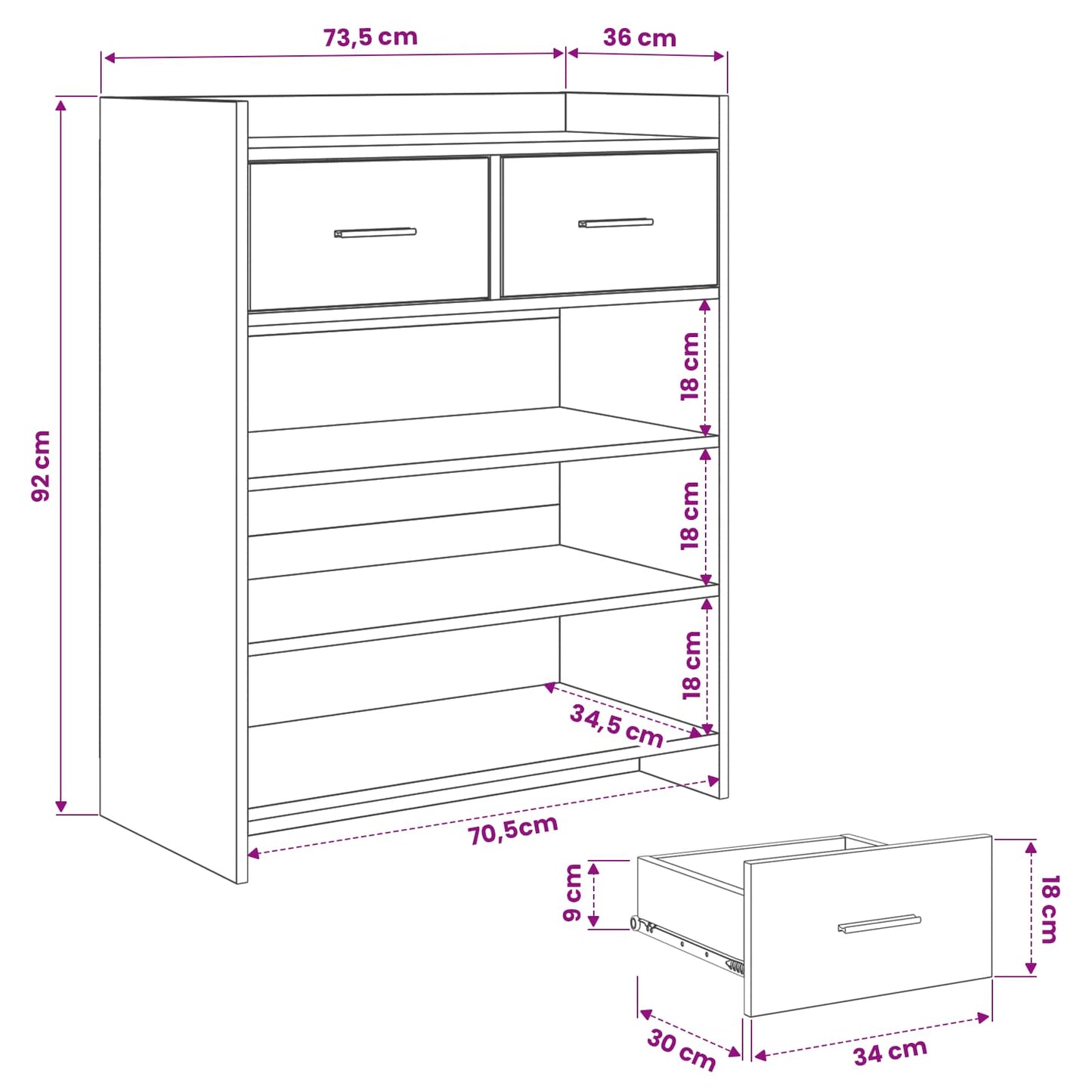 Sko skab 73,5 x 36 x 92 cm Konstrueret træ Artisan-eg