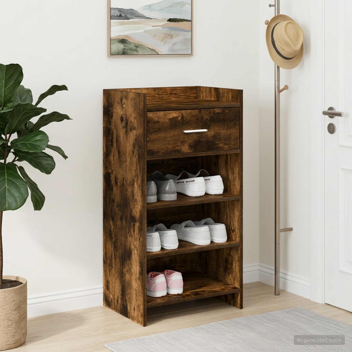 Sko skab med skuffe Røget eg 48 x 36 x 92 cm Konstrueret træ