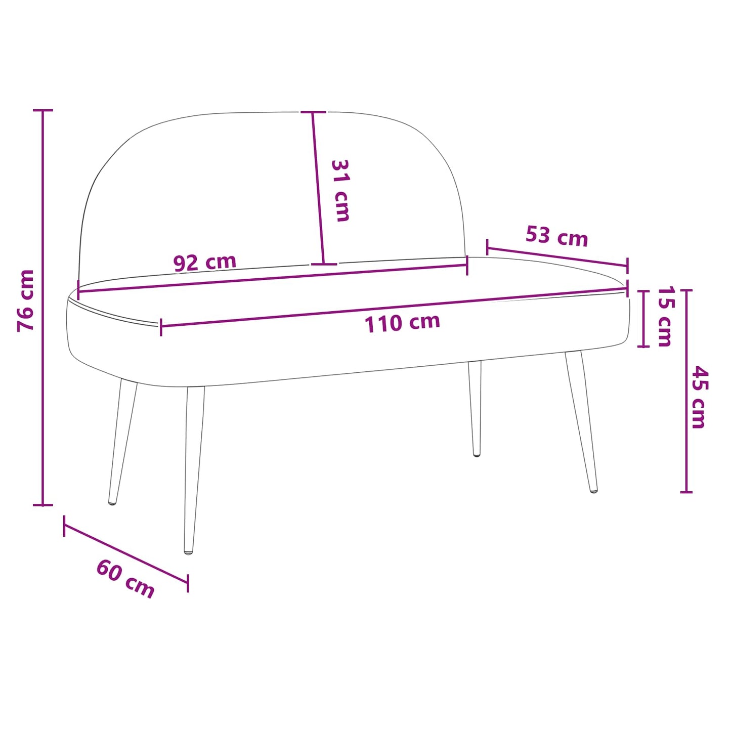 Polstret bænk med ryg Gråbrun 110 x 60 x 76 cm Polyester