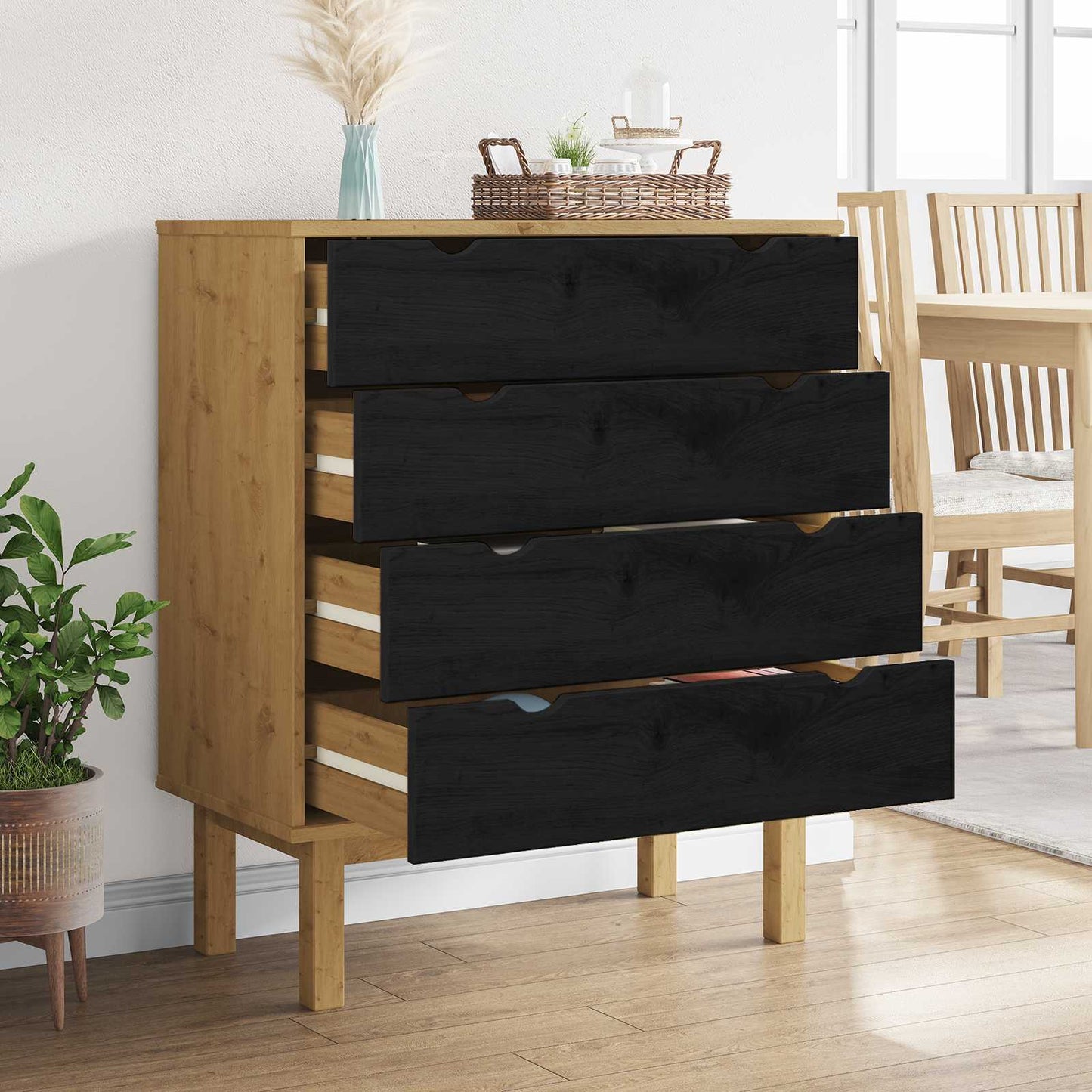 Skuffeskab OTTA Sort 76,5 x 39,5 x 90 cm Massivt fyrretræ