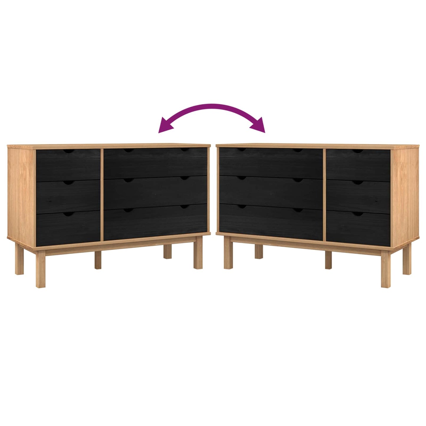 Skuffeskab OTTA Sort 111 x 43 x 73,5 cm Massivt fyrretræ