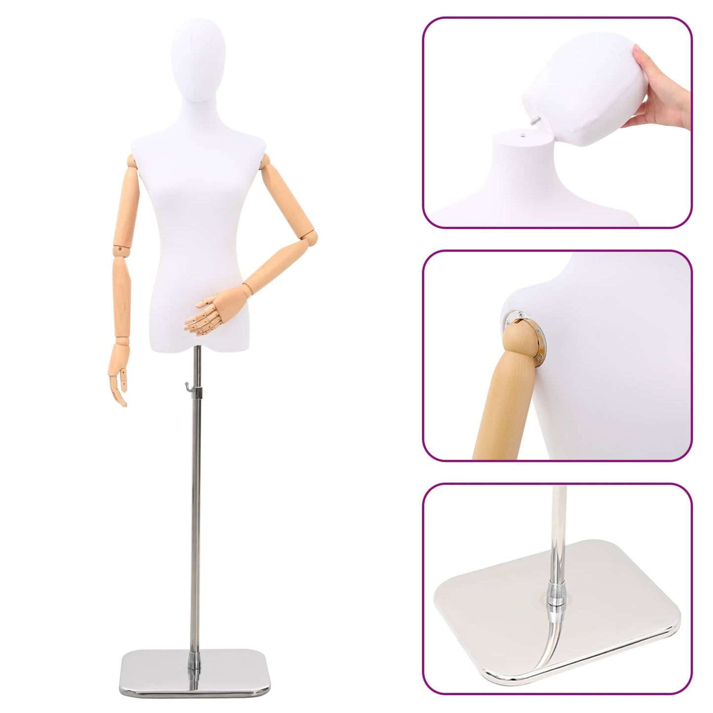 Justerbar mannequin 165-213 cm med base Kvinde PP Hvid