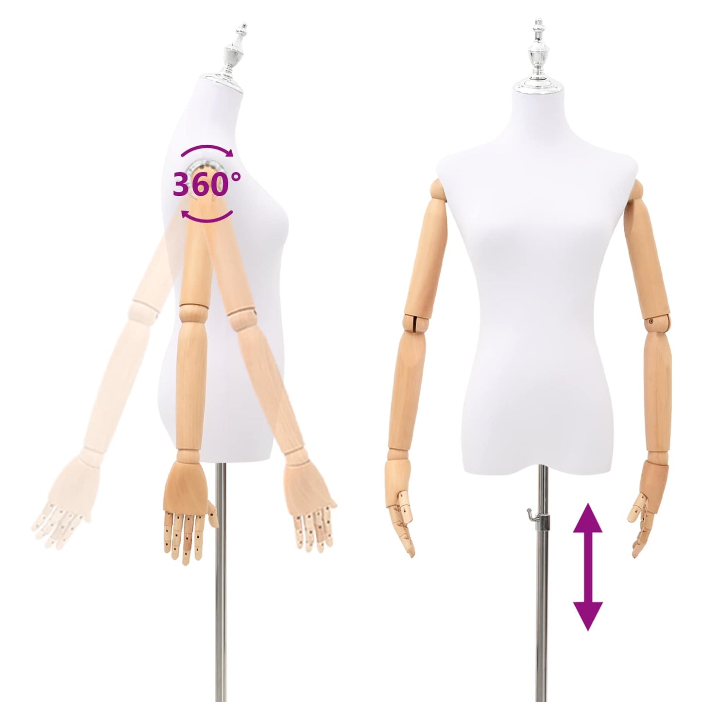 Justerbar mannequin 165-213 cm med base Kvinde PP Hvid