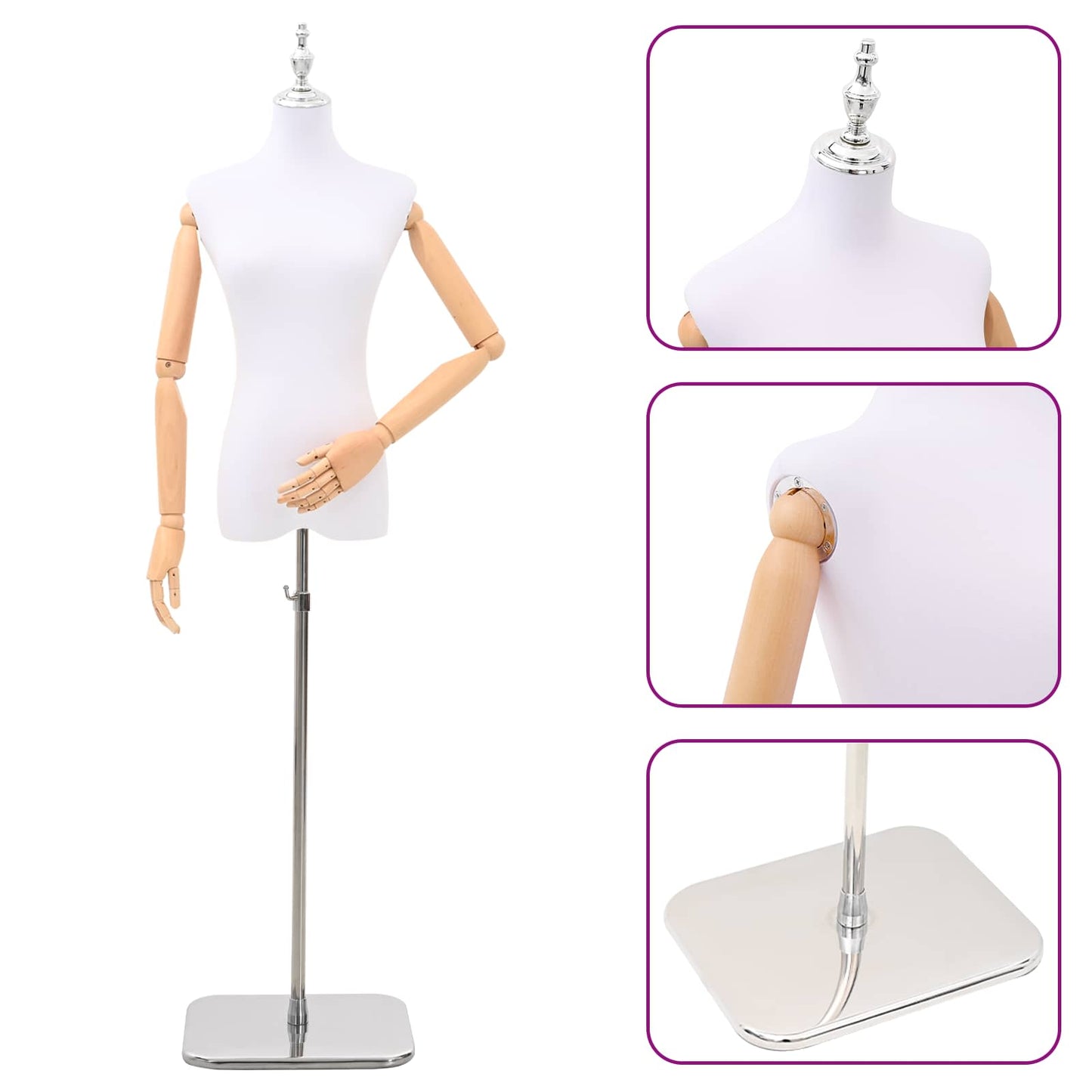 Justerbar mannequin 165-213 cm med base Kvinde PP Hvid