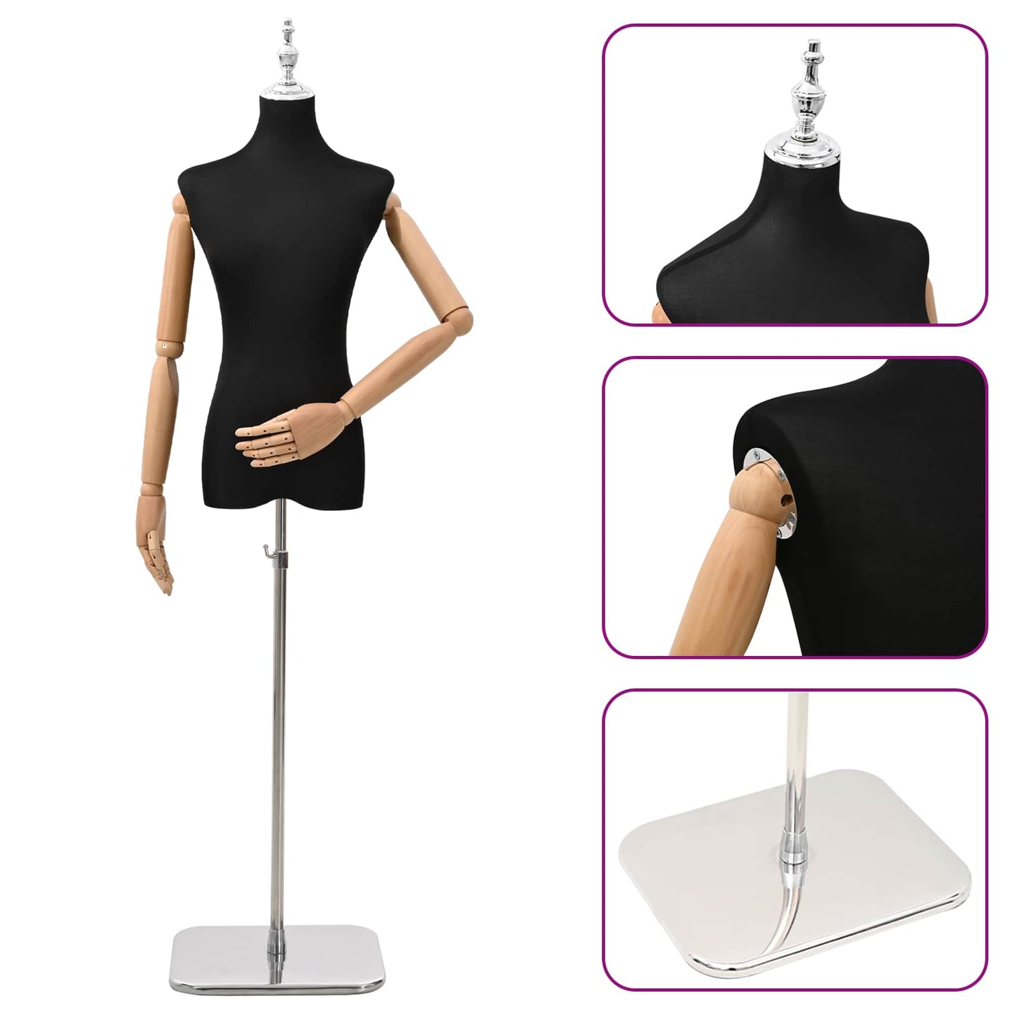 Justerbar mannequin 165-213 cm med base Kvinde PP Sort