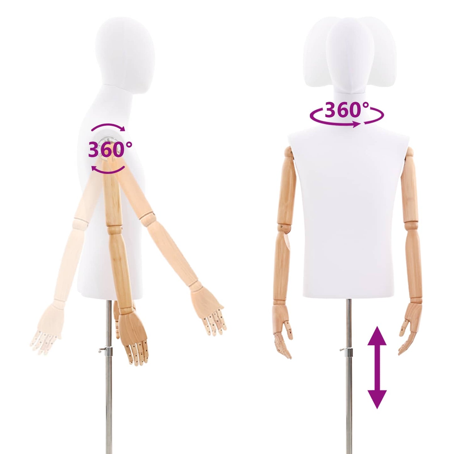 Justerbar mannequin 170-218 cm med base Mand PP Hvid