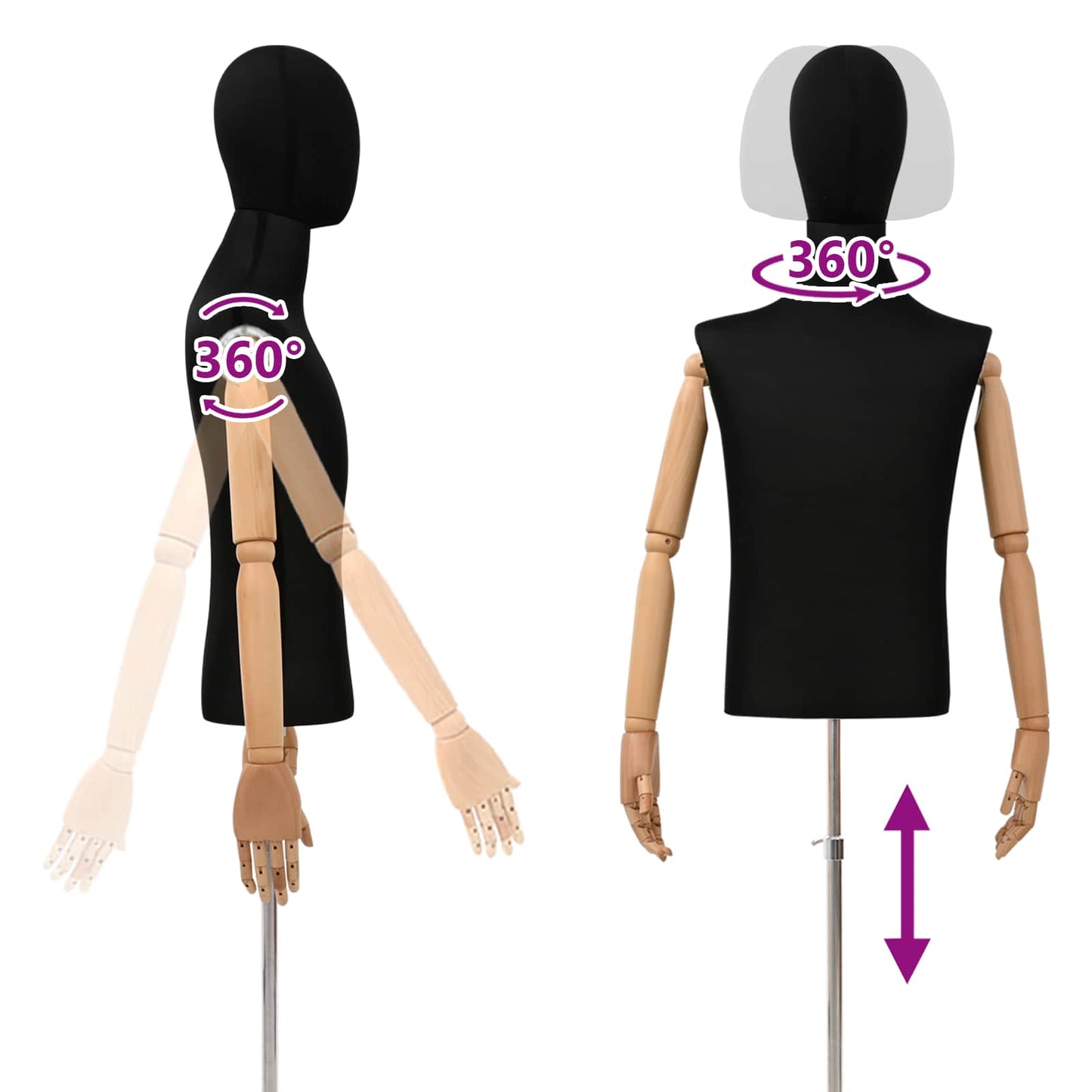 Justerbar mannequin 170-218 cm med base Mand PP Sort