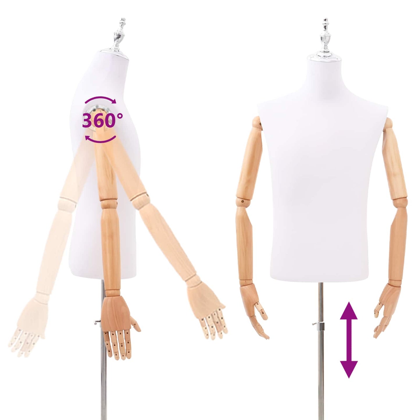 Justerbar mannequin 170-218 cm med base Mand PP Hvid