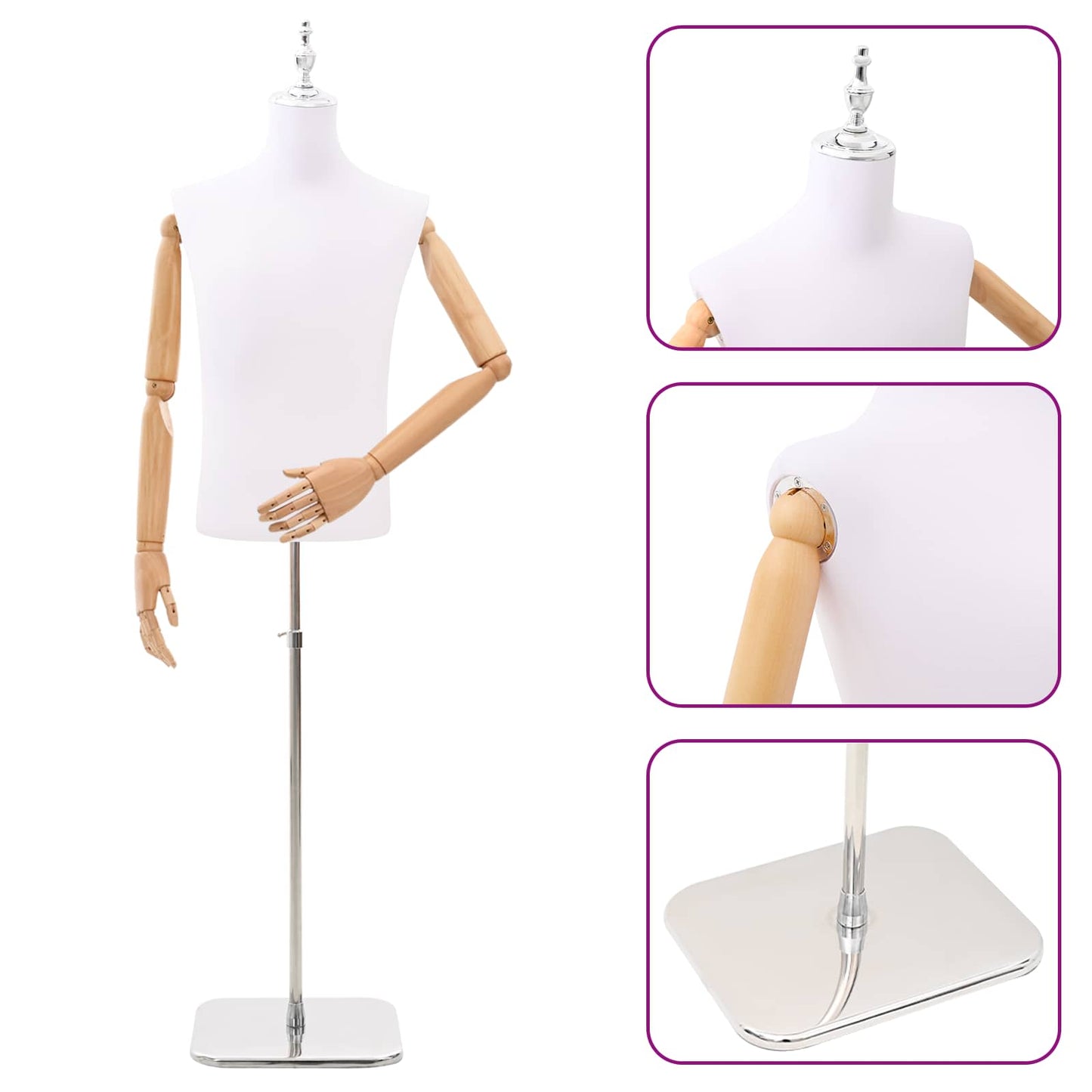 Justerbar mannequin 170-218 cm med base Mand PP Hvid