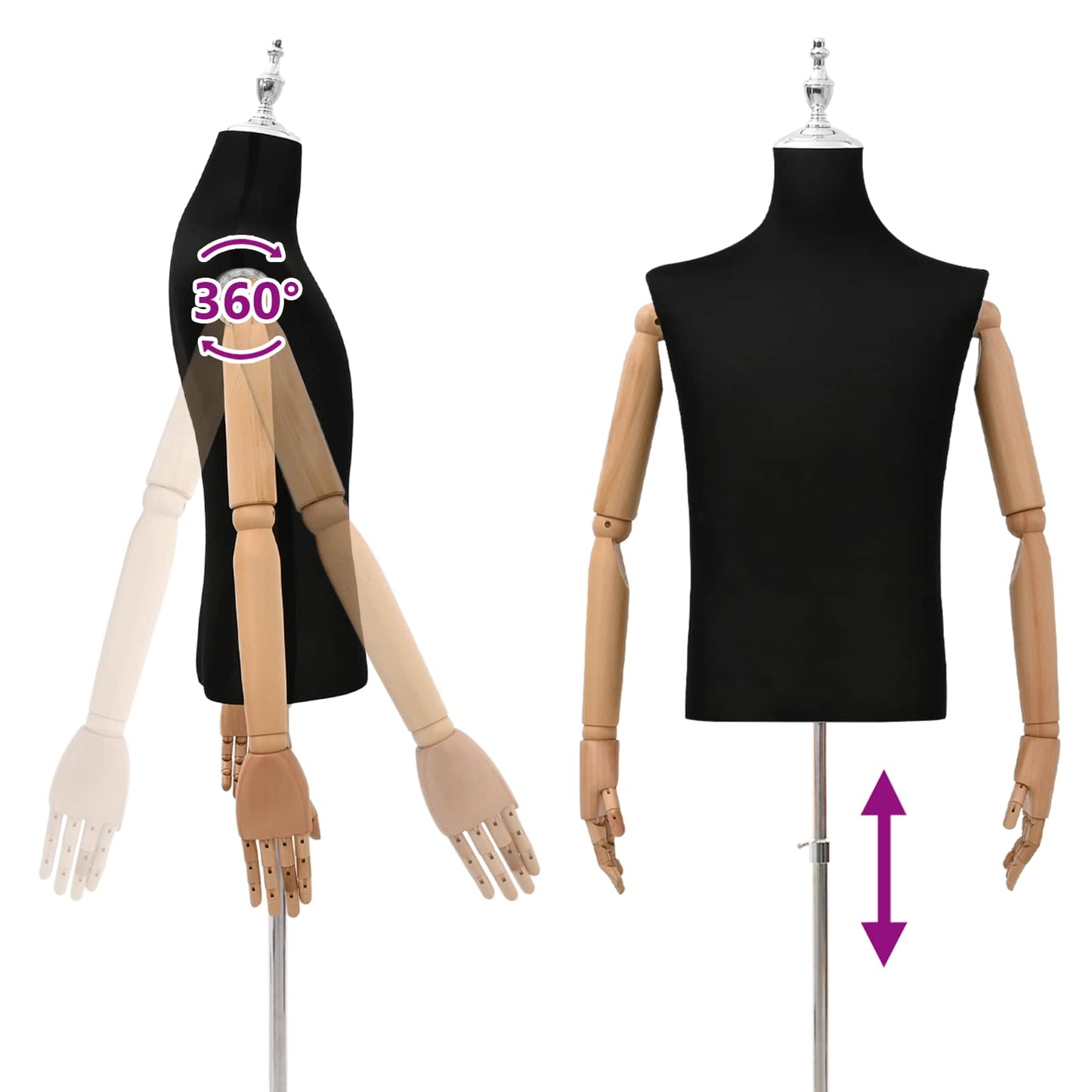 Justerbar mannequin 170-218 cm med base Mand PP Sort