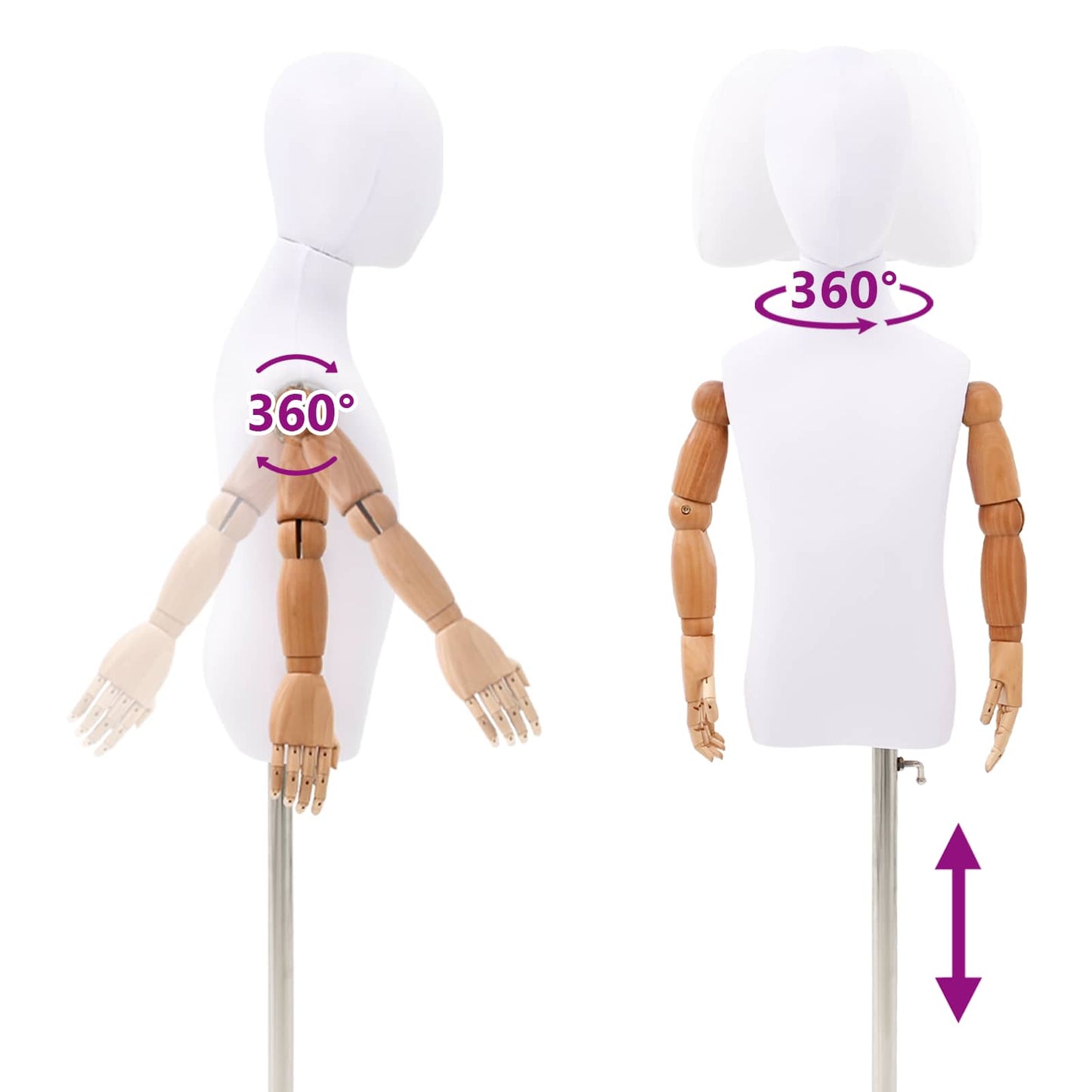 Justerbar 120-150 cm Mannequin med Base Unisex PP Hvid
