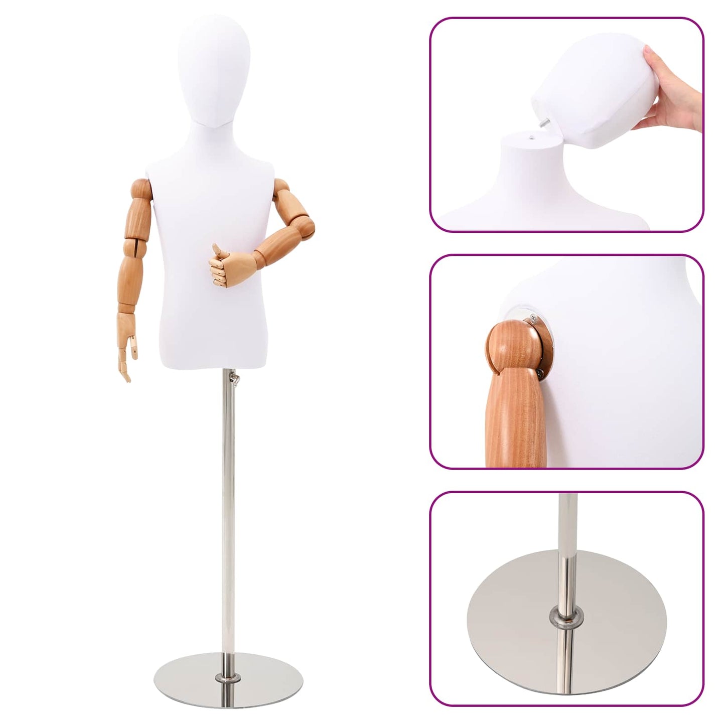 Justerbar 120-150 cm Mannequin med Base Unisex PP Hvid