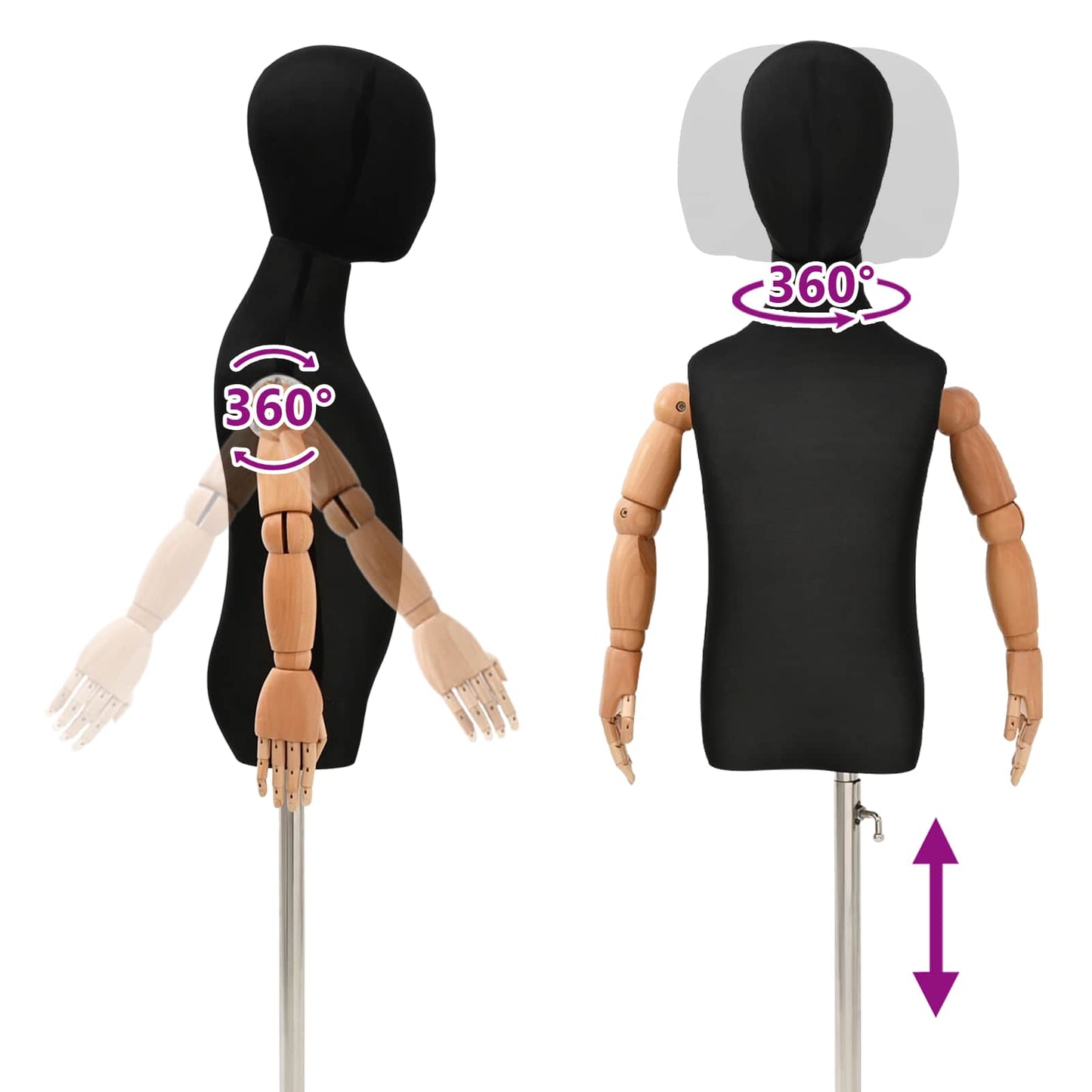 Justerbar 120-150 cm Mannequin med Base Unisex PP Sort