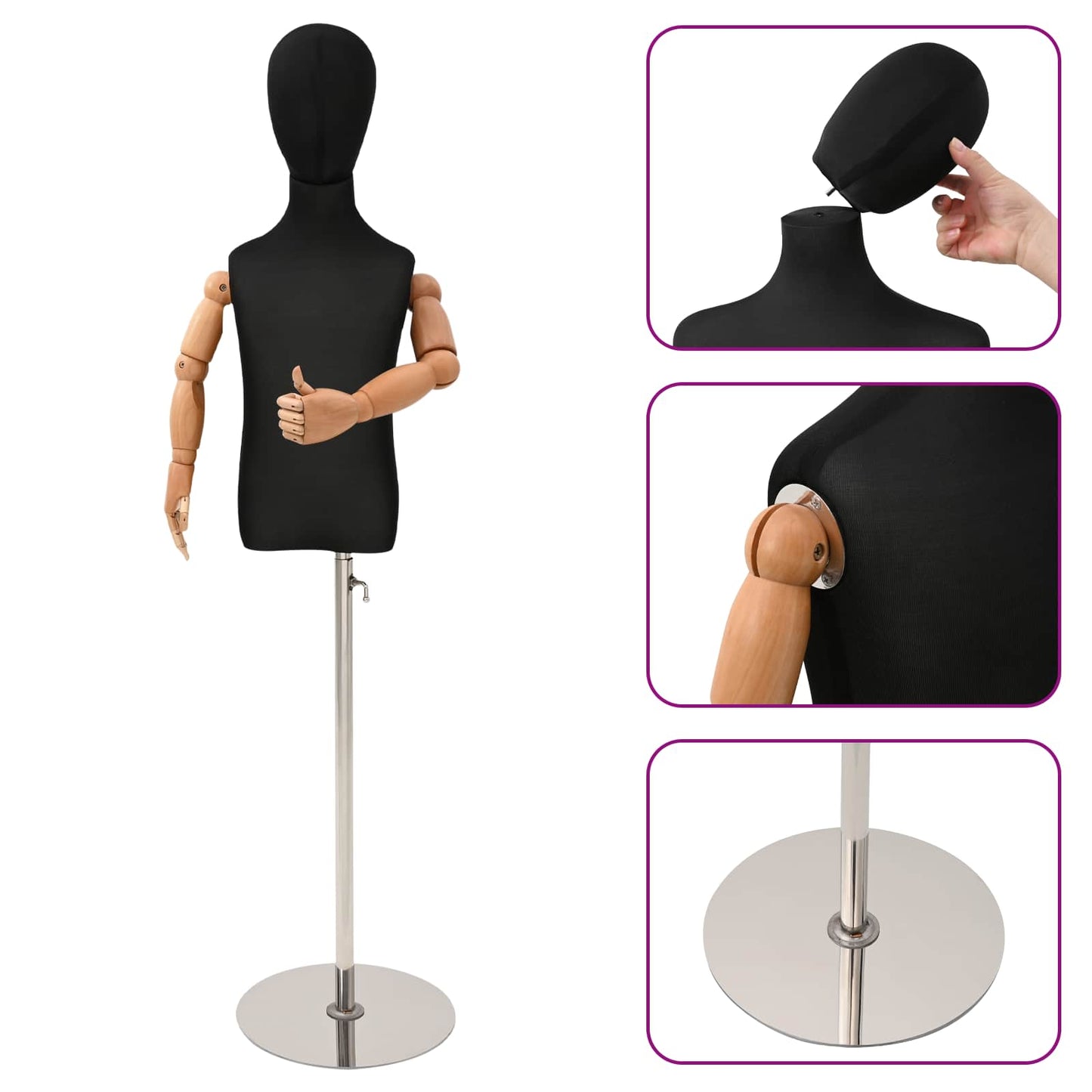 Justerbar 120-150 cm Mannequin med Base Unisex PP Sort