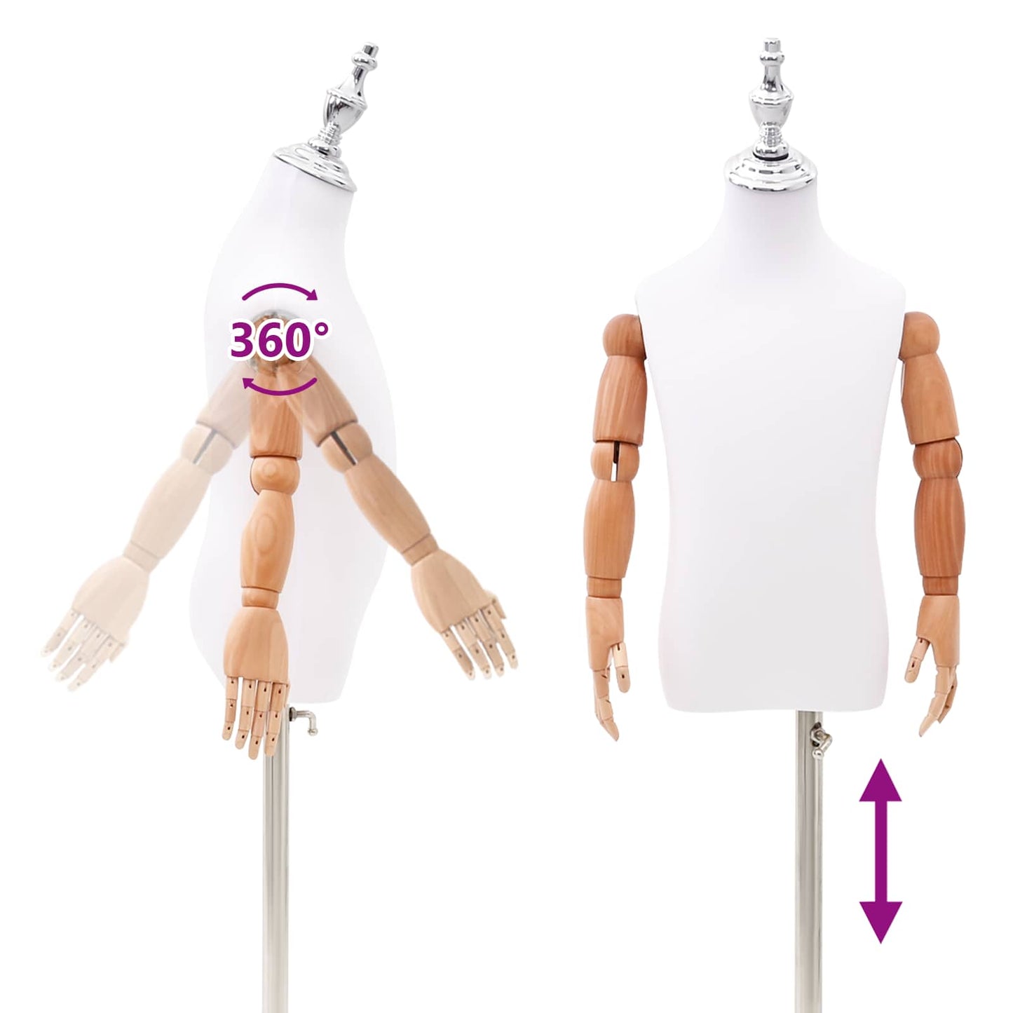 Justerbar 120-150 cm Mannequin med Base Unisex PP Hvid