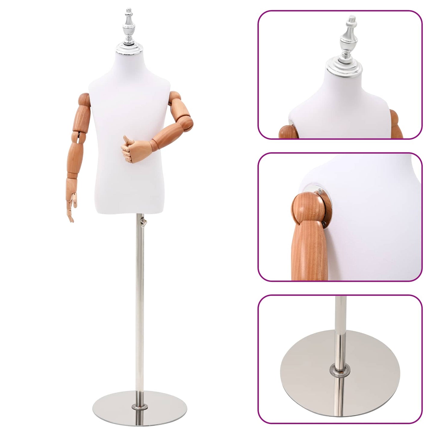 Justerbar 120-150 cm Mannequin med Base Unisex PP Hvid
