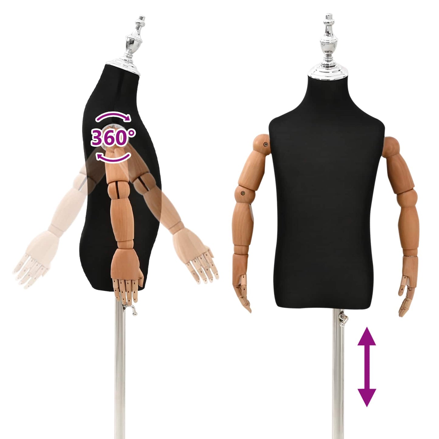 Justerbar 120-150 cm Mannequin med Base Unisex PP Sort