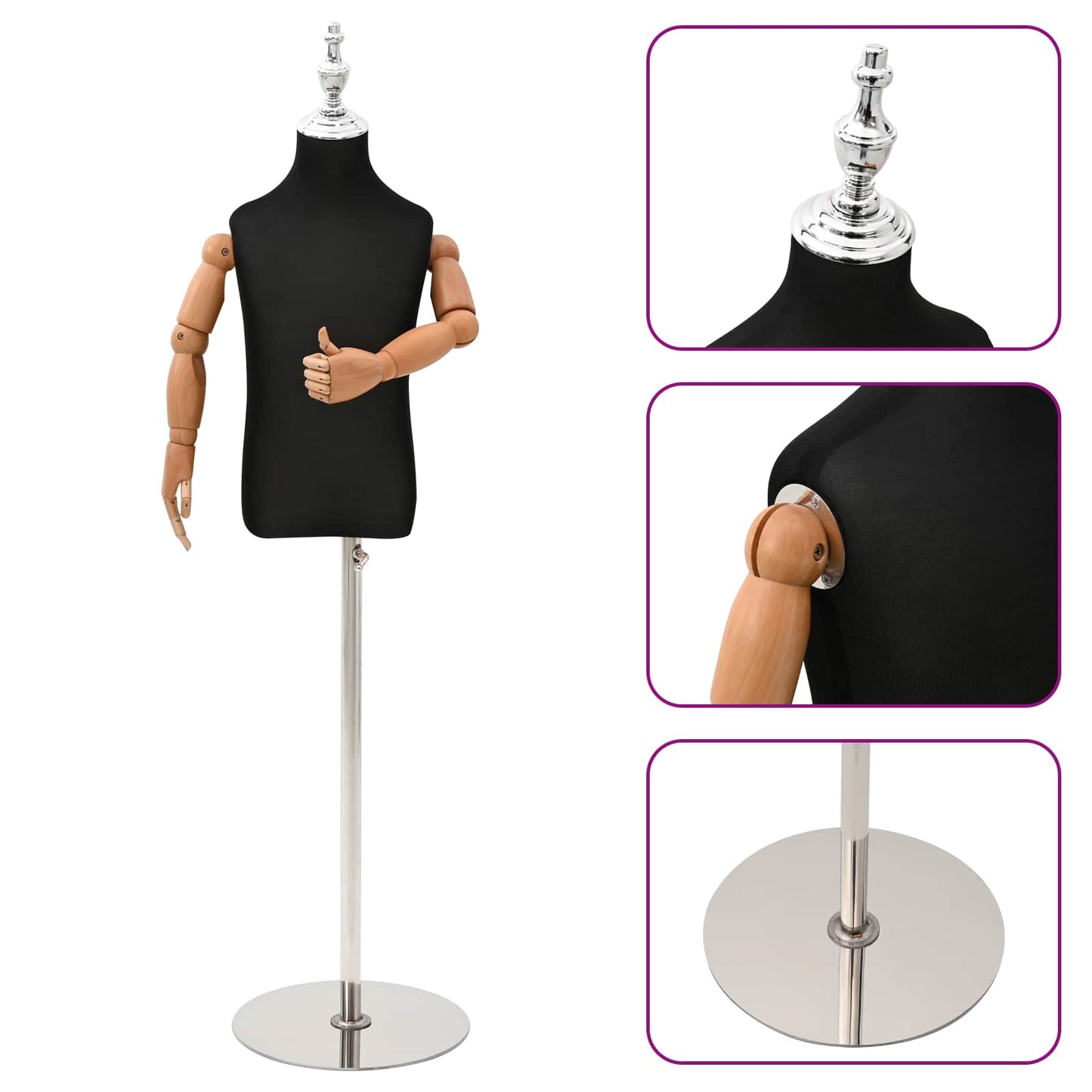 Justerbar 120-150 cm Mannequin med Base Unisex PP Sort