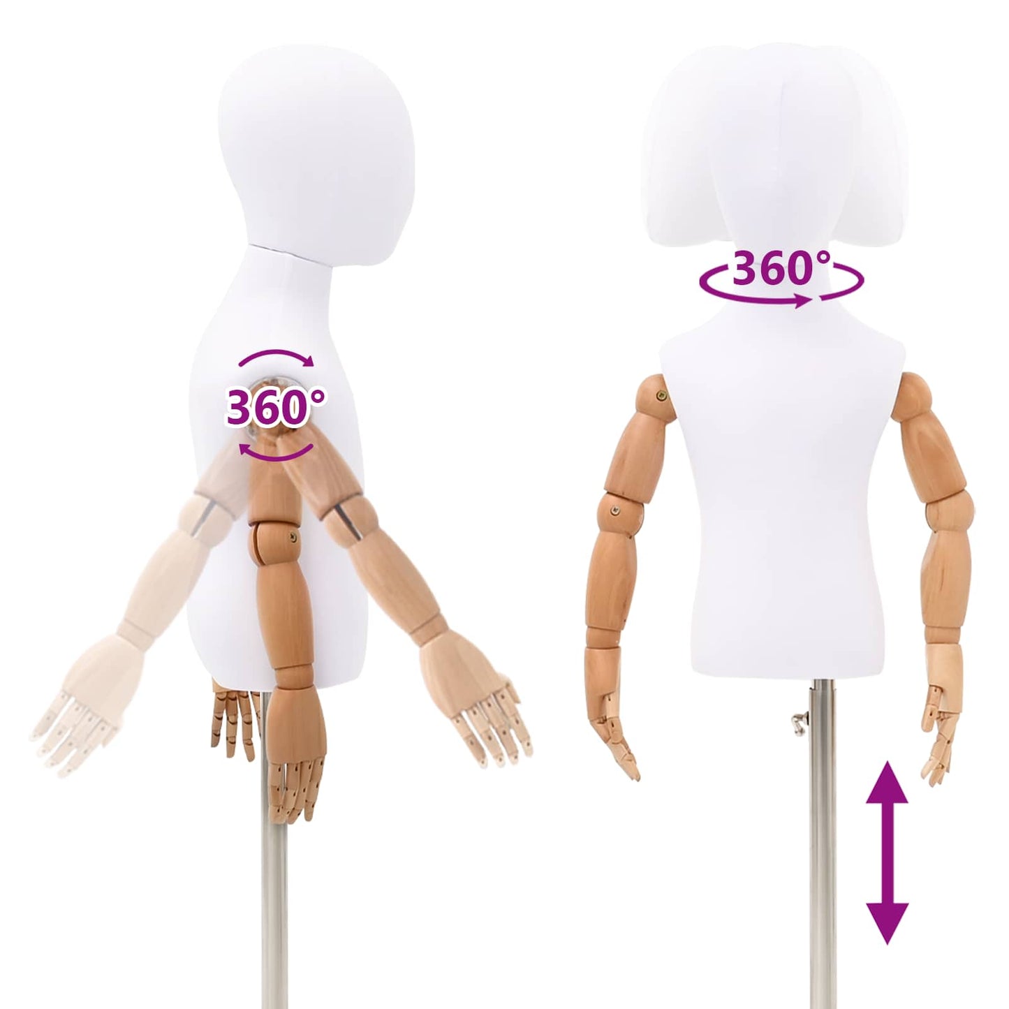 Justerbar 120-157 cm Mannequin med Base Unisex PP Hvid
