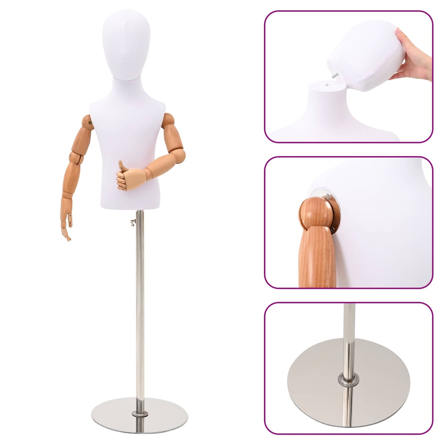 Justerbar 120-157 cm Mannequin med Base Unisex PP Hvid