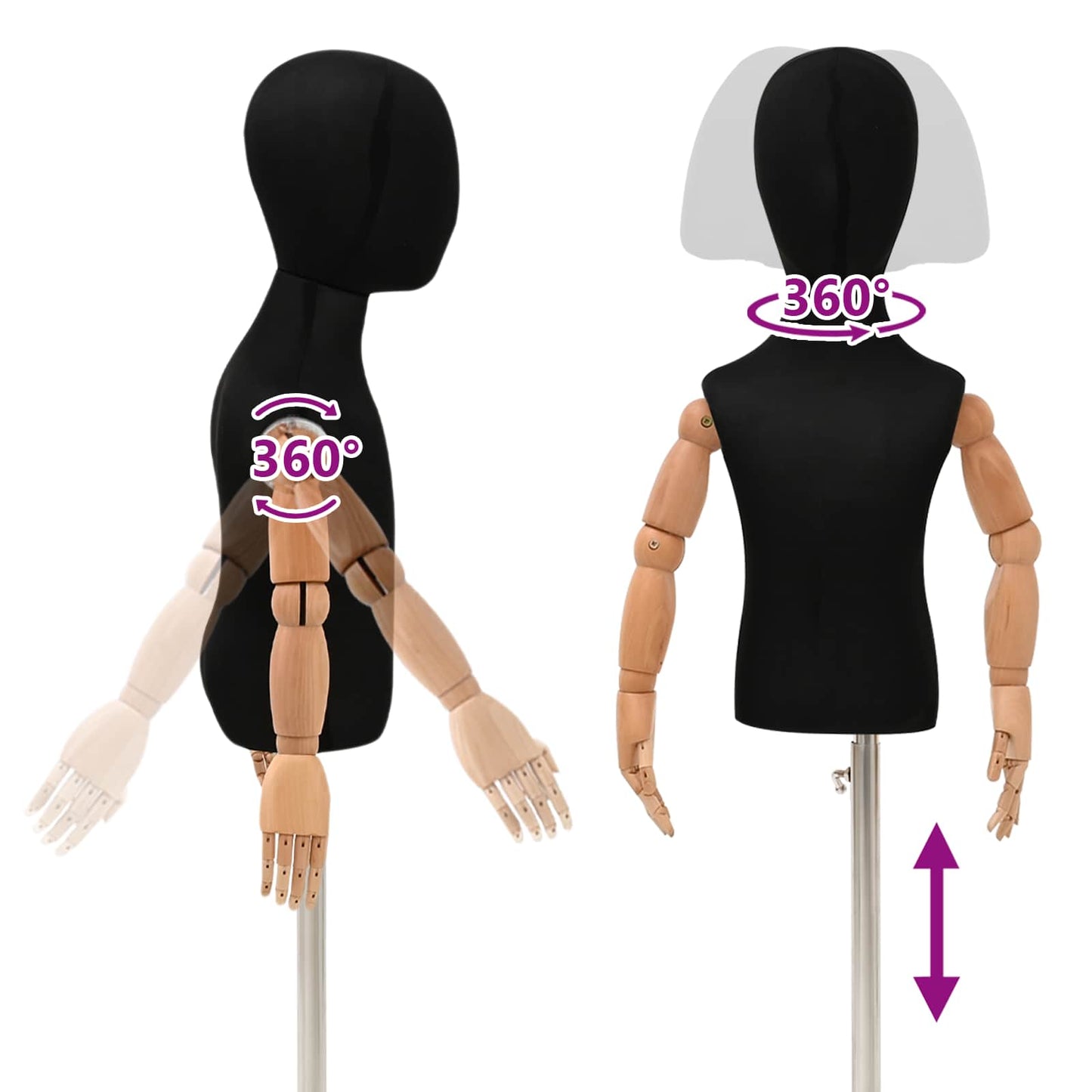 Justerbar 120-157 cm Mannequin med Base Unisex PP Sort