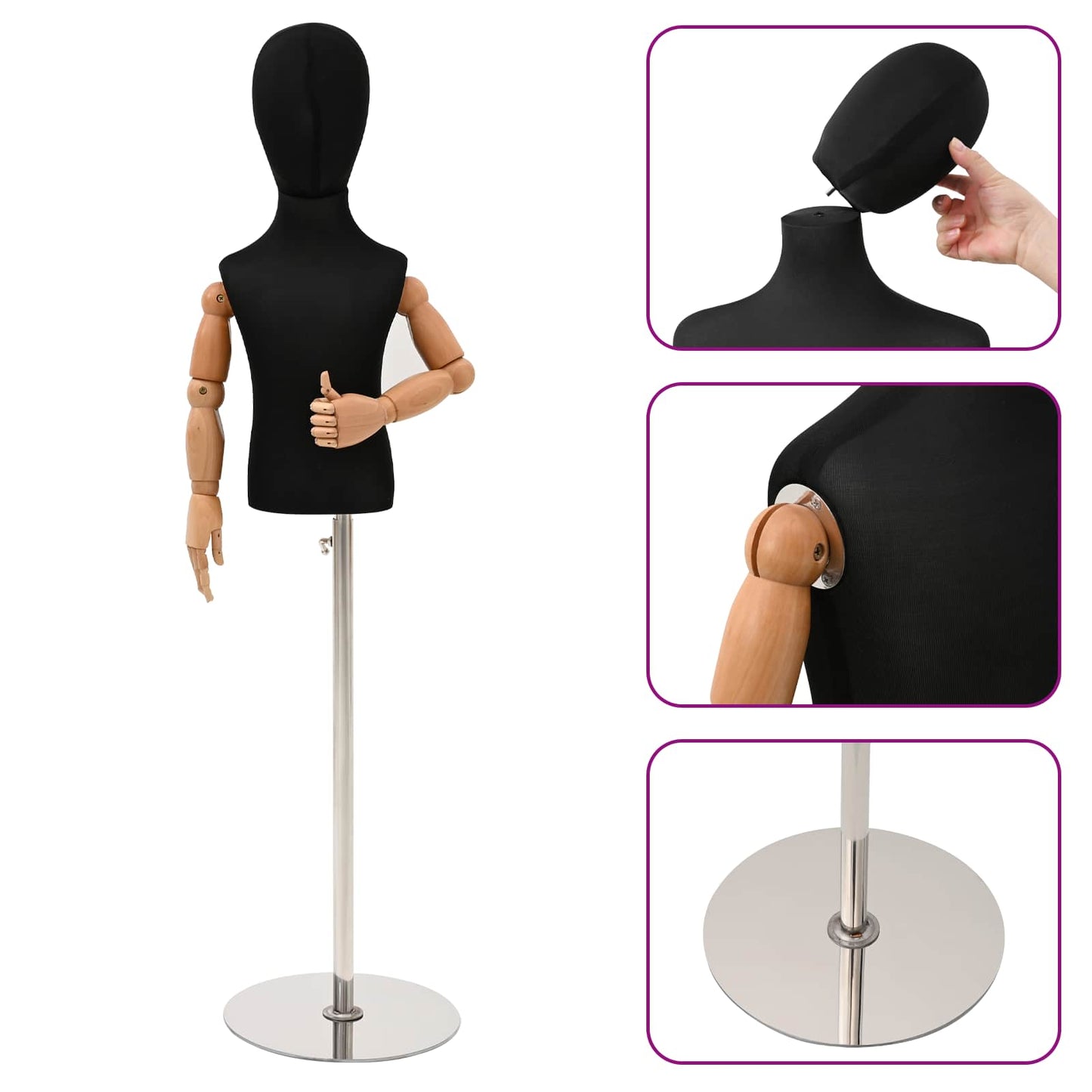 Justerbar 120-157 cm Mannequin med Base Unisex PP Sort
