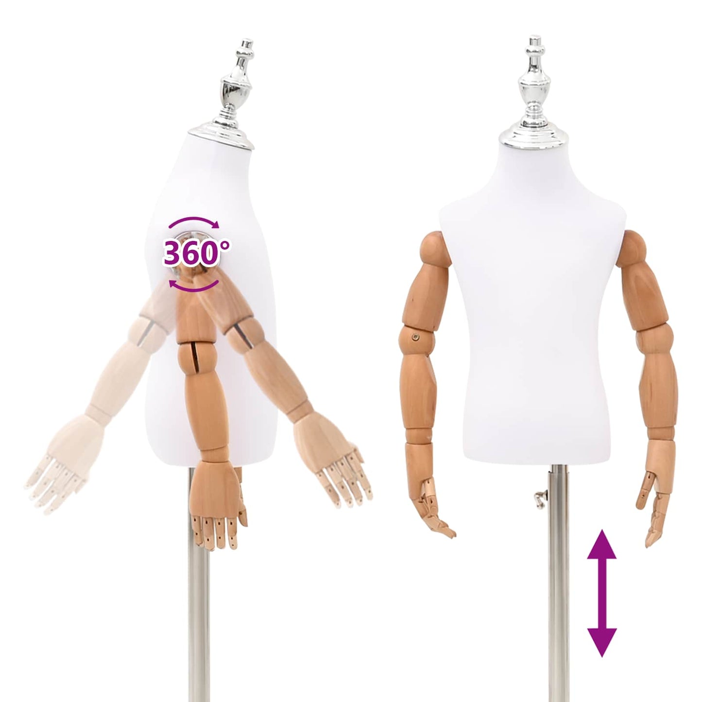 Justerbar 120-157 cm Mannequin med Base Unisex PP Hvid