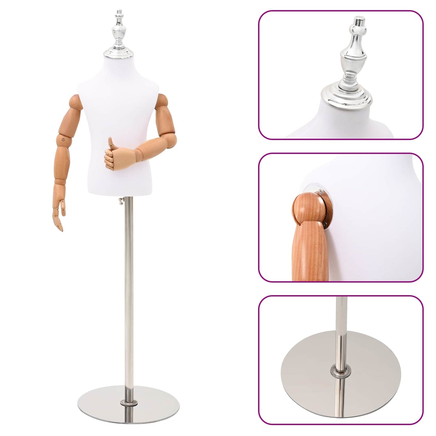 Justerbar 120-157 cm Mannequin med Base Unisex PP Hvid