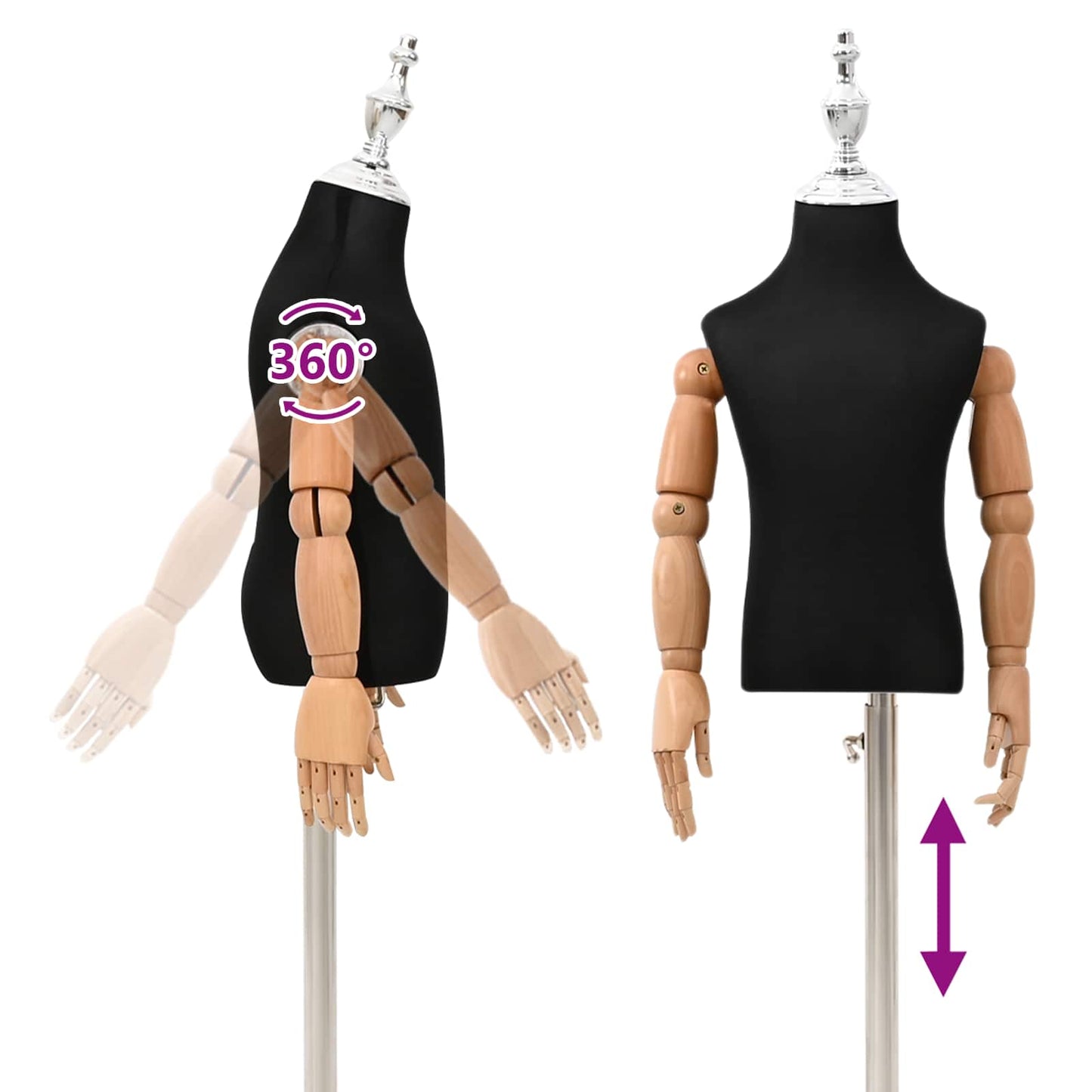 Justerbar 120-157 cm Mannequin med Base Unisex PP Sort