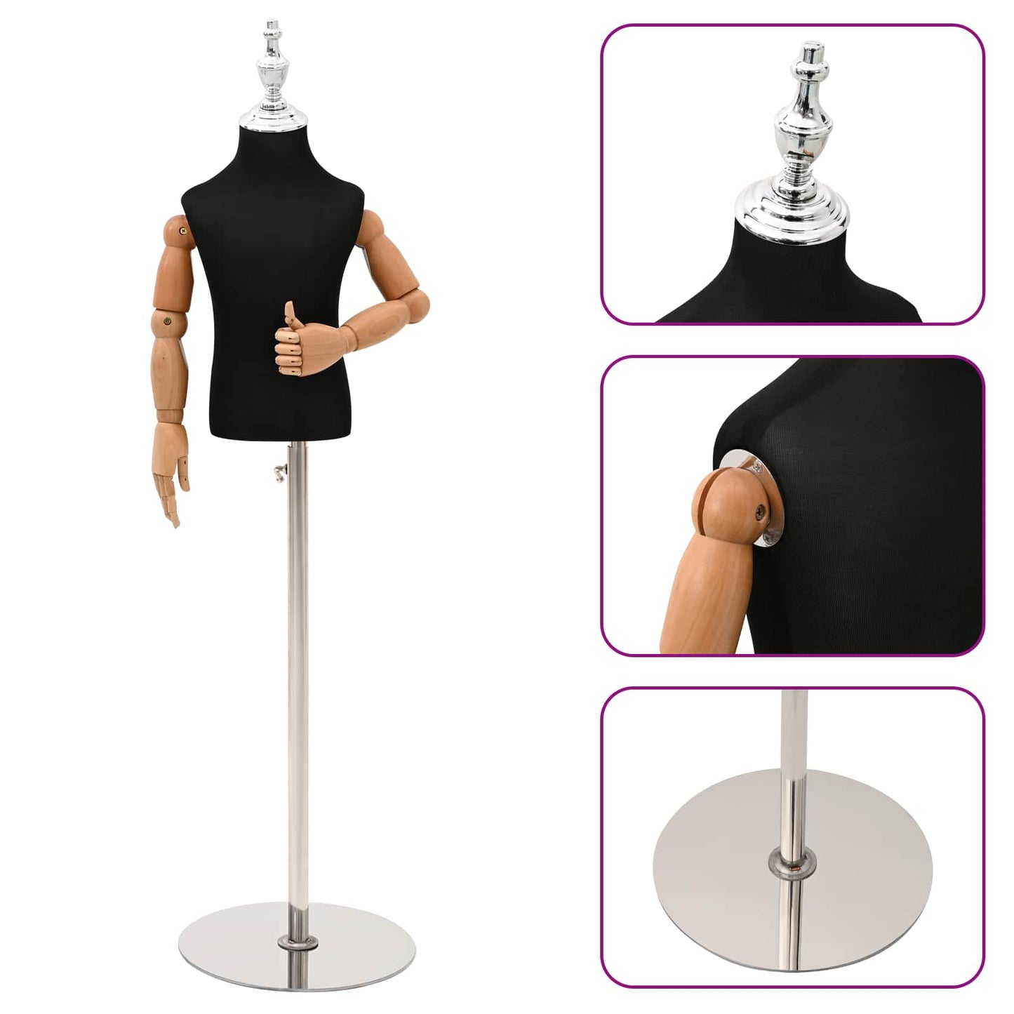 Justerbar 120-157 cm Mannequin med Base Unisex PP Sort