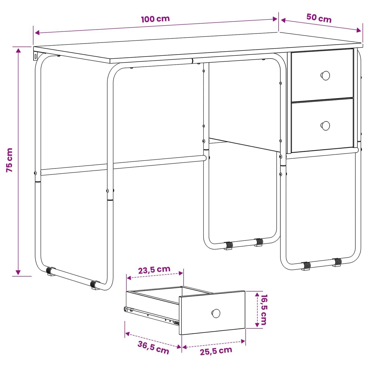 Skrivebord med opbevaring Egetræ 100 x 50 x 75 cm