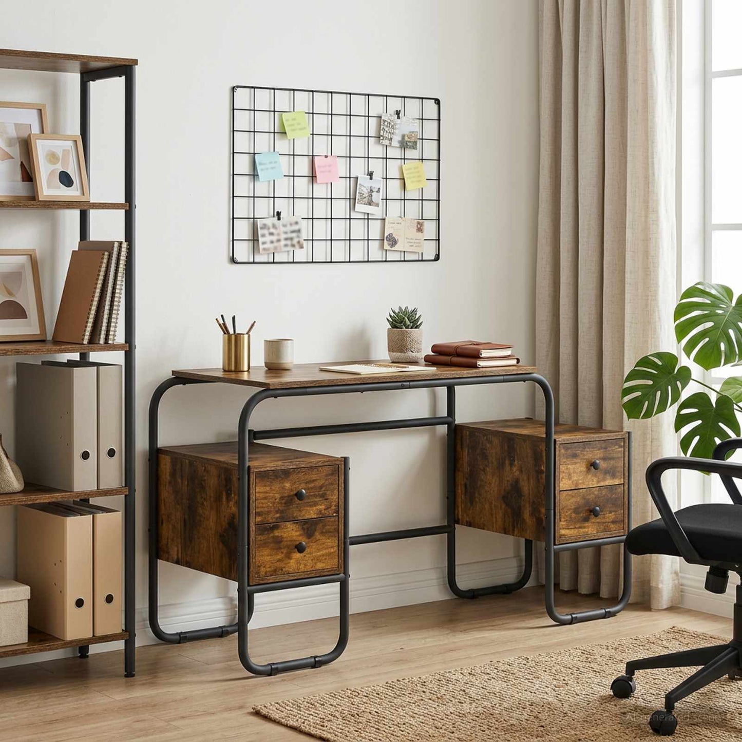 Skrivebord med opbevaring Røget eg 145 x 50 x 75 cm