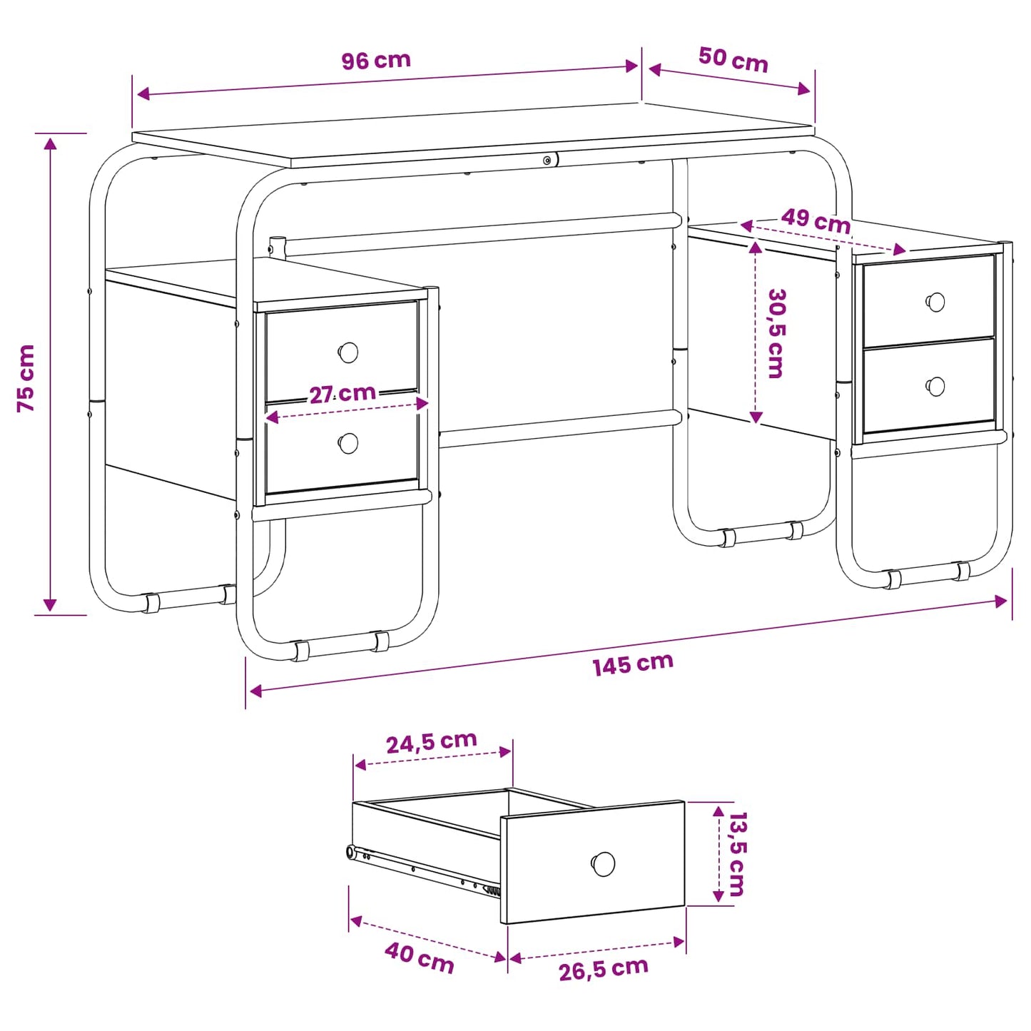 Skrivebord med opbevaring Røget eg 145 x 50 x 75 cm