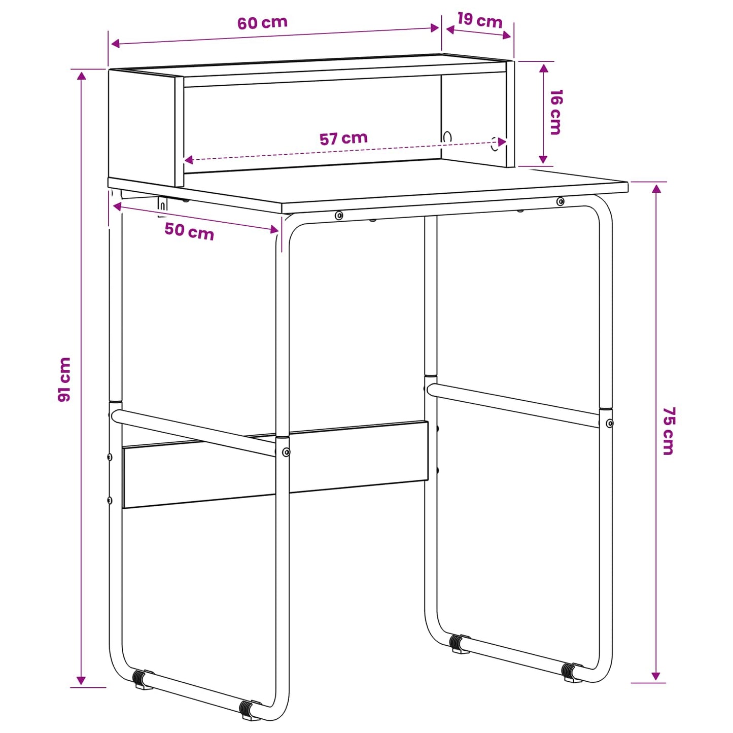 Skrivebord med opbevaring Sort eg 60 x 50 x 91 cm